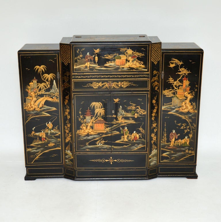 Art Deco Lacquered Chinoiserie Drinks Cabinet / Sideboard at 1stDibs