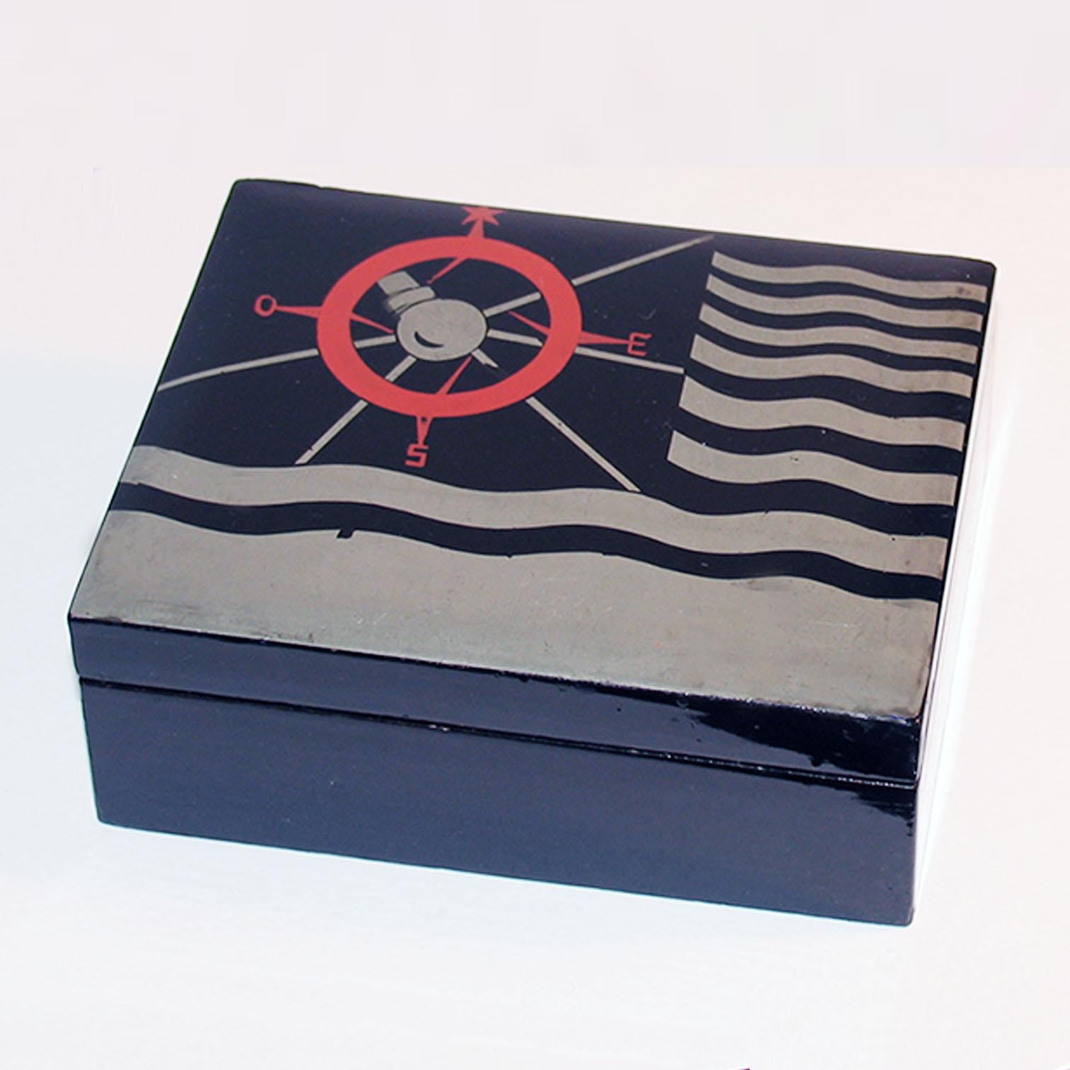 Art Deco Lacquered Decorative Jewelry Box For Sale 1