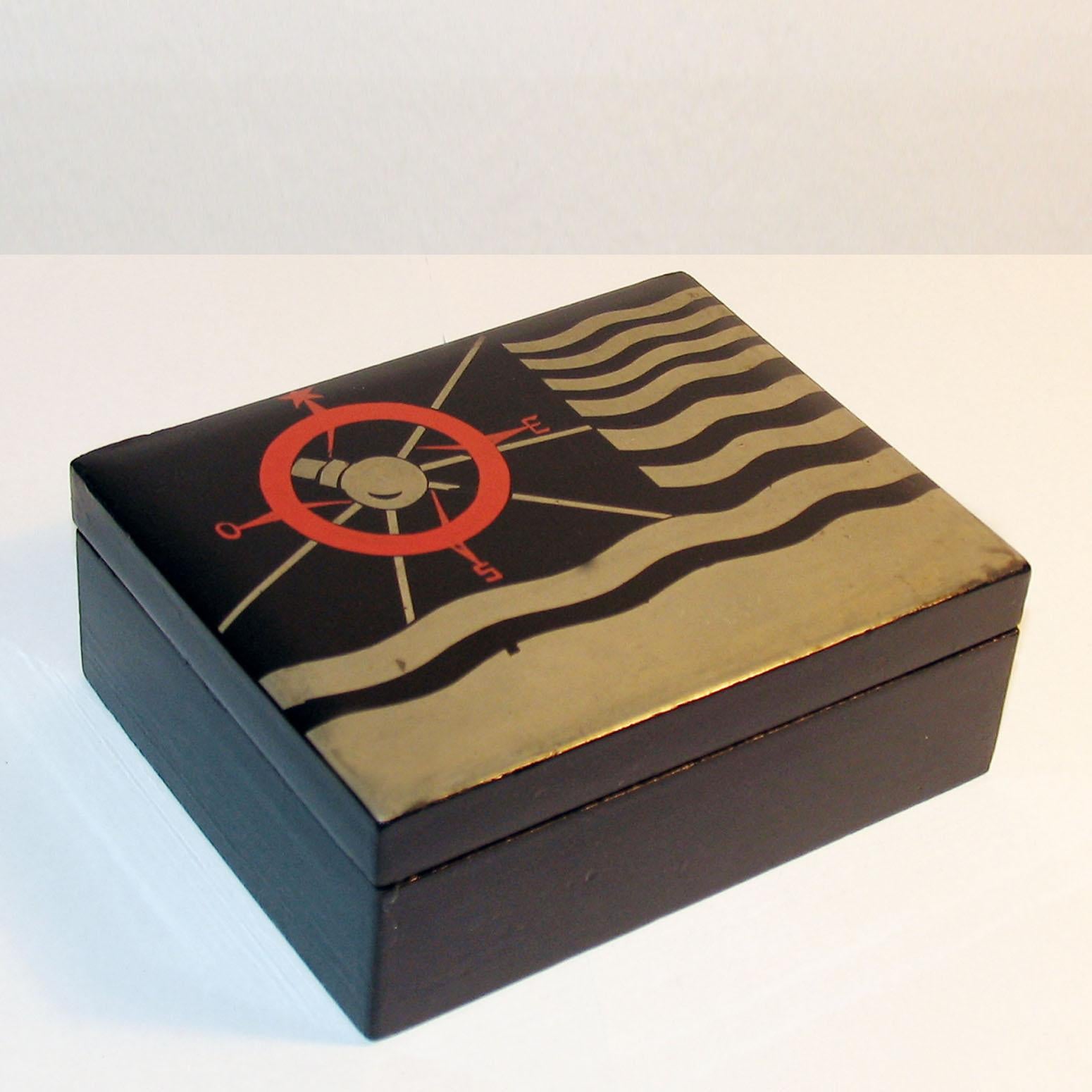 Wood Art Deco Lacquered Decorative Jewelry Box For Sale