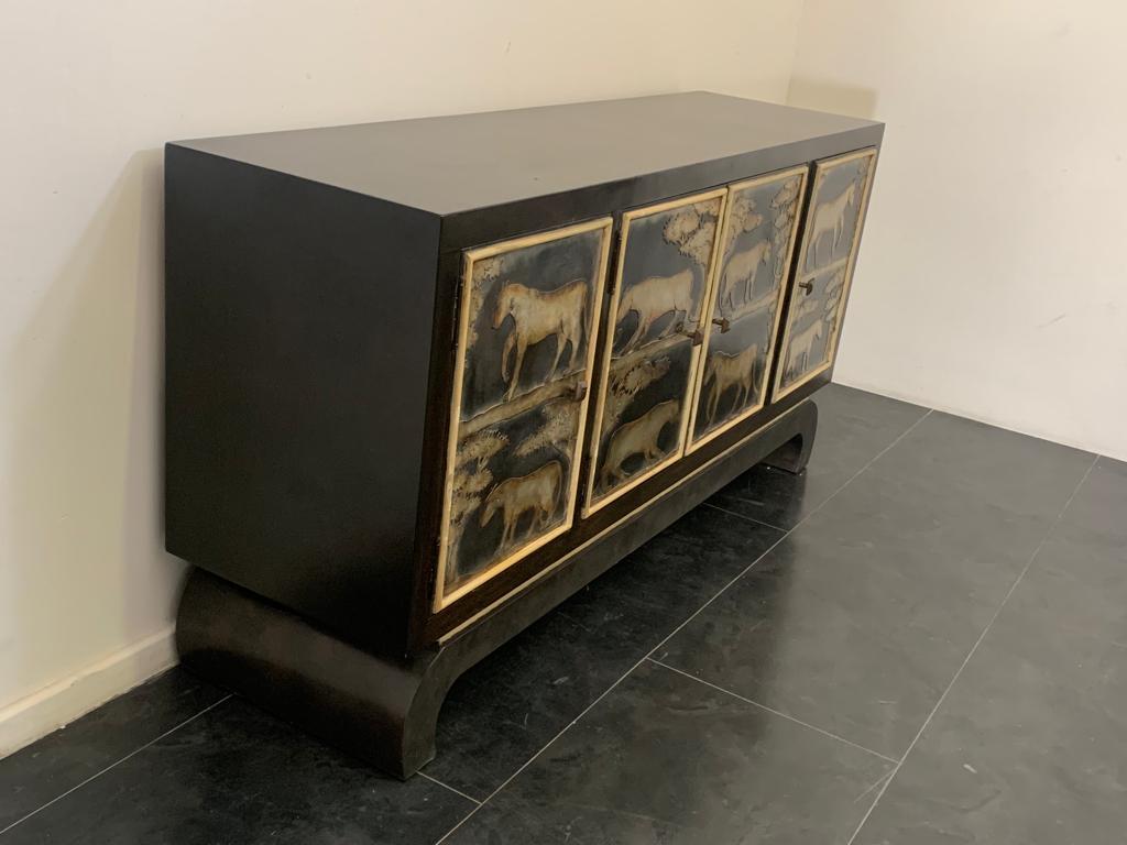 Wood Art Deco Lacquered Figures Sideboard from Lam Lee Group, 1990s For Sale