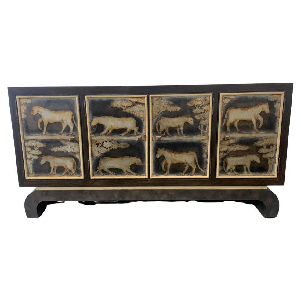 Art Deco Lacquered Figures Sideboard from Lam Lee Group, 1990s