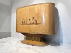 Art Deco Lacquered Wood Parchment Bar Cabinet, Galleria Mobili Cantù Italy, 1950