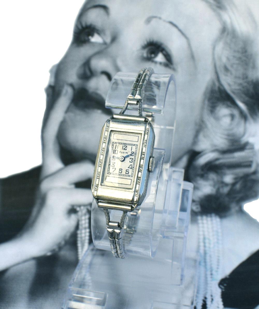 Art-Déco-Damenuhr aus 10 Karat Gold mit Goldfüllung von Elgin, um 1930 im Angebot 4