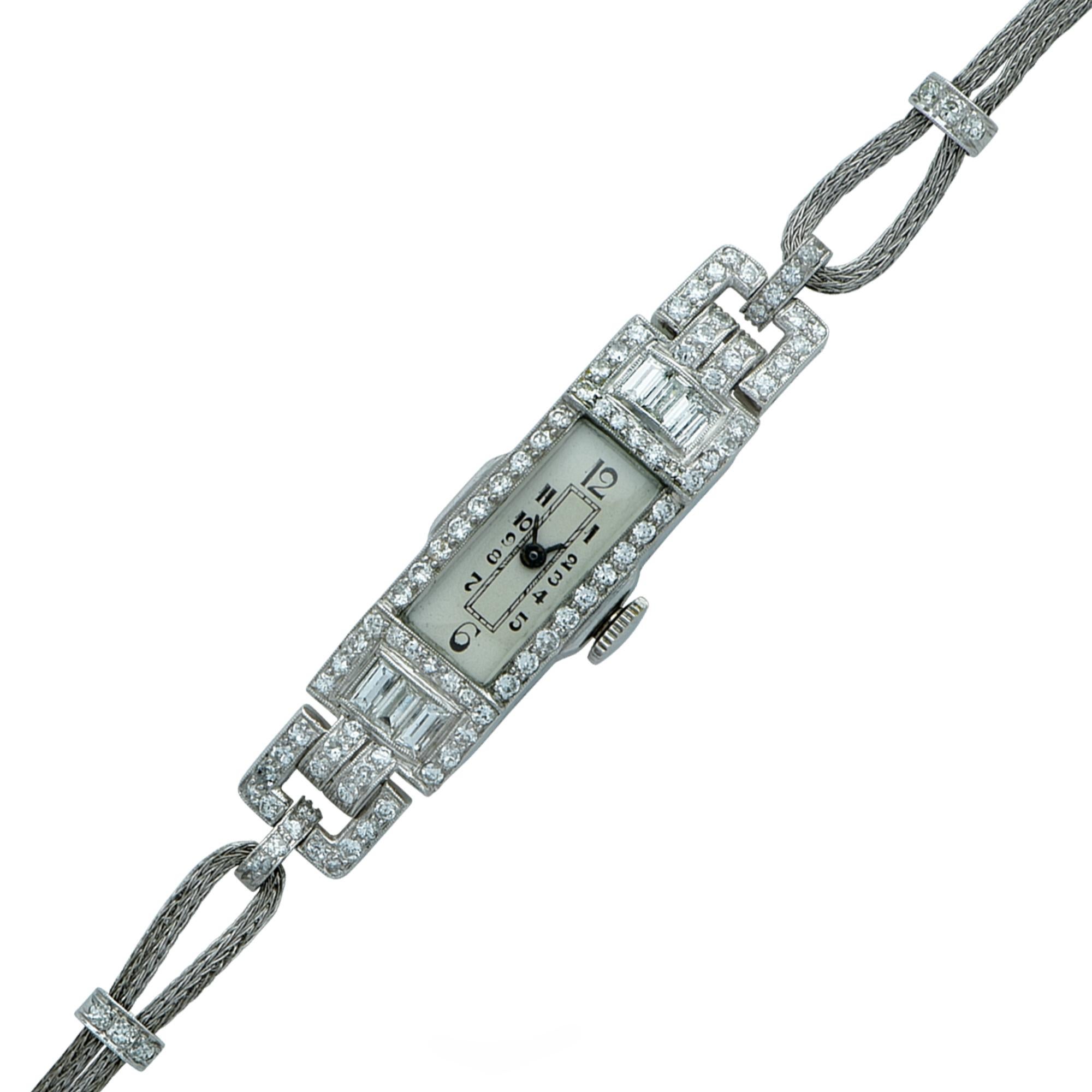 Art Deco Ladies 2 Carat Diamond Wristwatch In Good Condition In Miami, FL