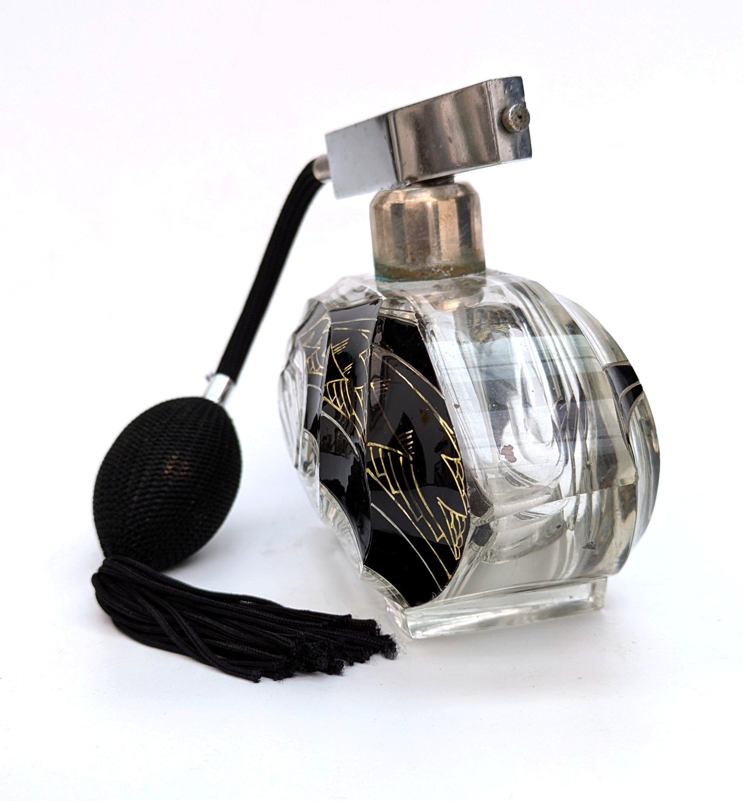 Art Déco Bottiglia di vetro per profumo atomizzatore da donna Art Deco, anni '30 in vendita