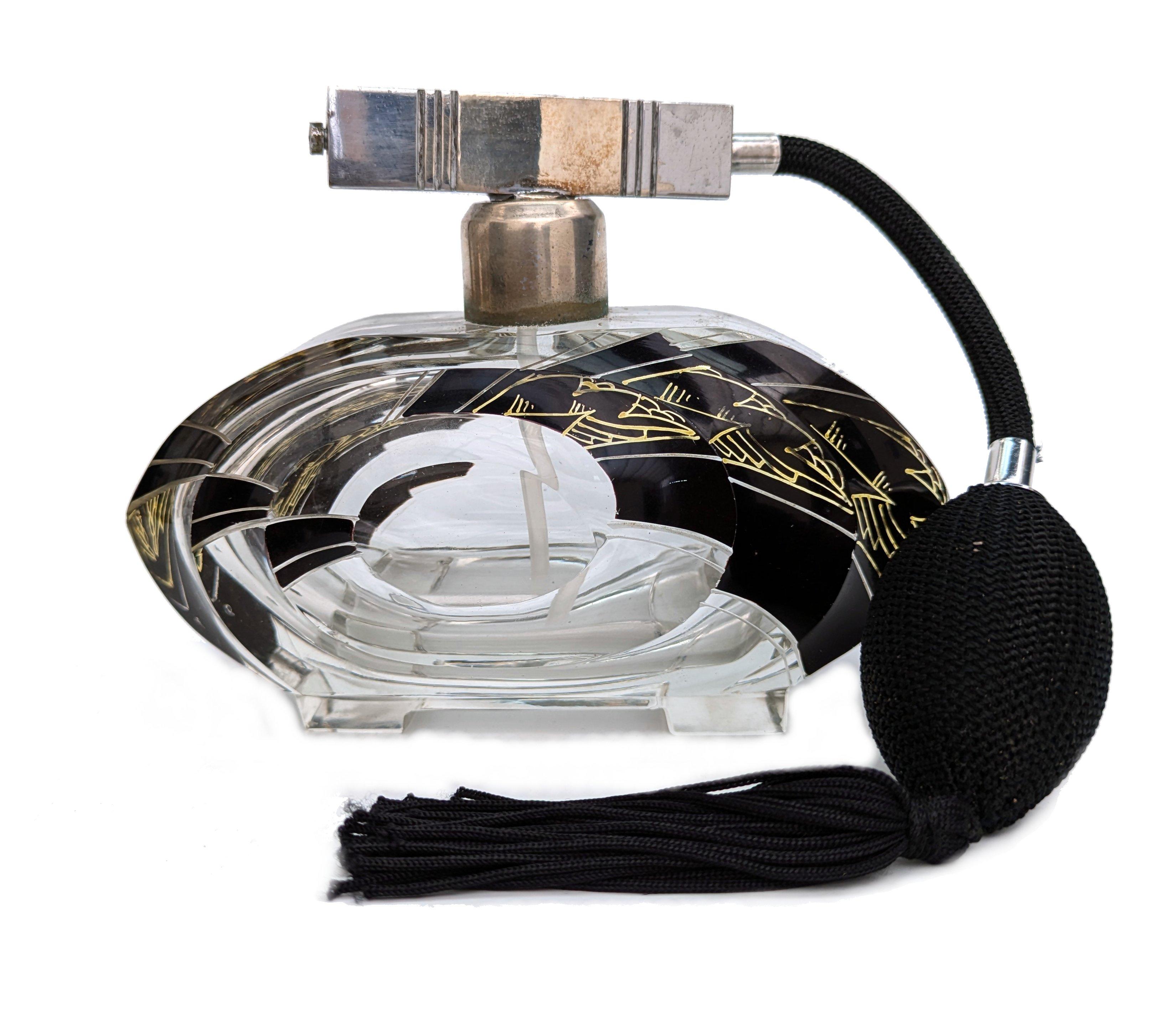 Smaltato Bottiglia di vetro per profumo atomizzatore da donna Art Deco, anni '30 in vendita