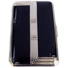 Vintage Art Deco Ladies Black Enamel and Chrome Compact, circa 1930, Richard Hudnut