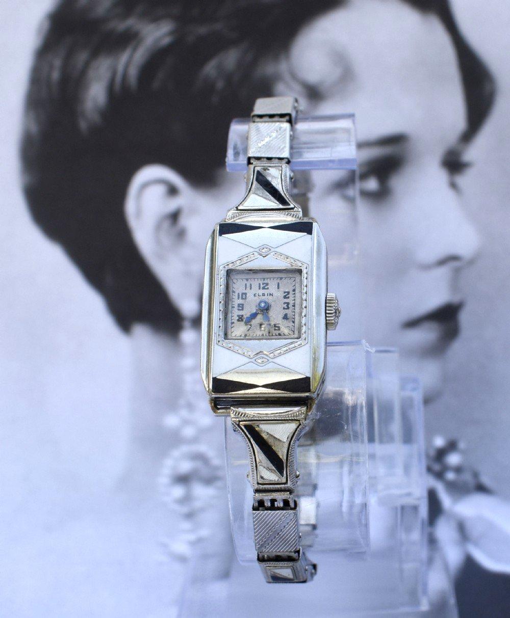 Orologio da polso Geometrico smaltato da donna Art Services di Elgin, completamente revisionato, 1933 ca. in vendita 5