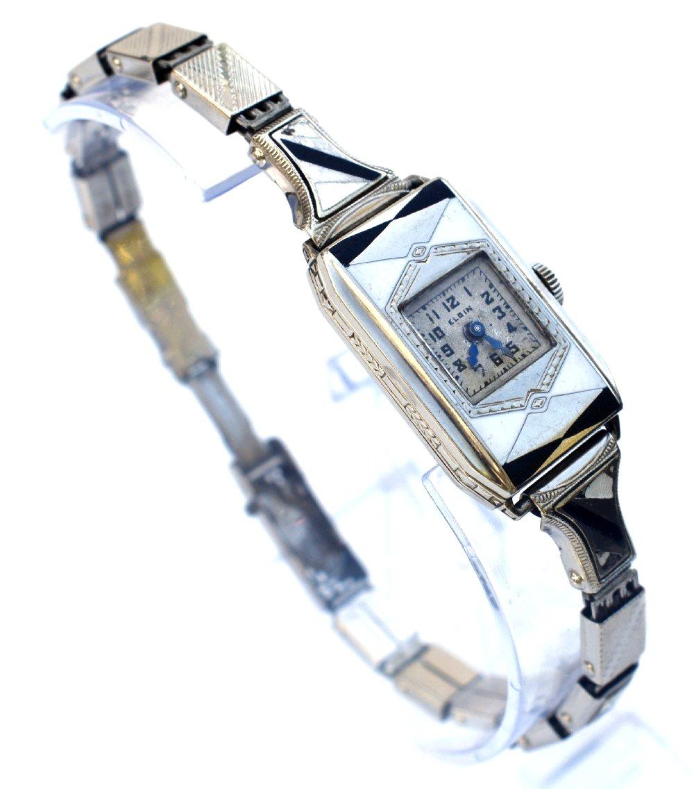 Orologio da polso Geometrico smaltato da donna Art Services di Elgin, completamente revisionato, 1933 ca. In condizioni buone in vendita a Devon, England