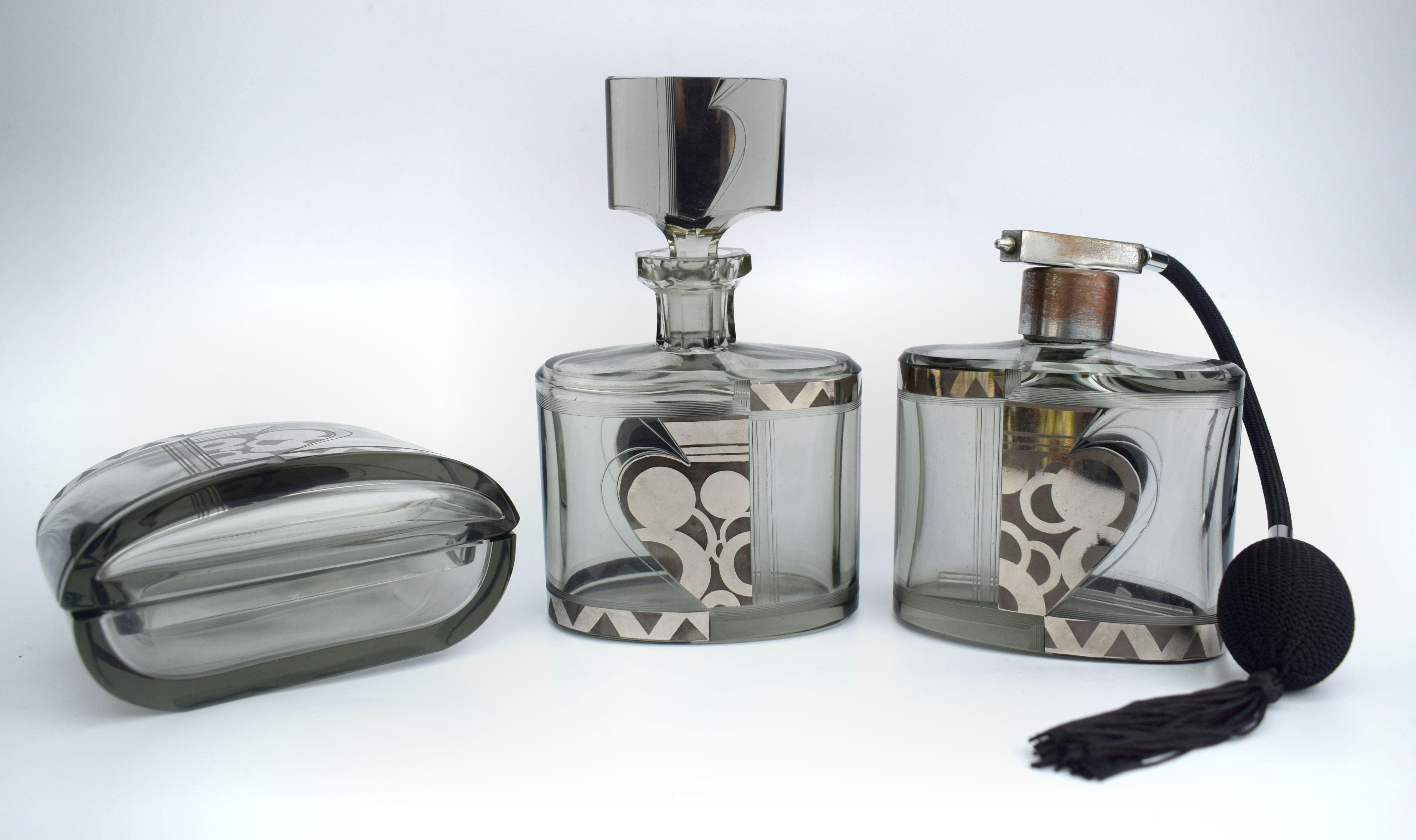 Art Deco Ladies Glass Perfumery Set, Czech, c1930 4