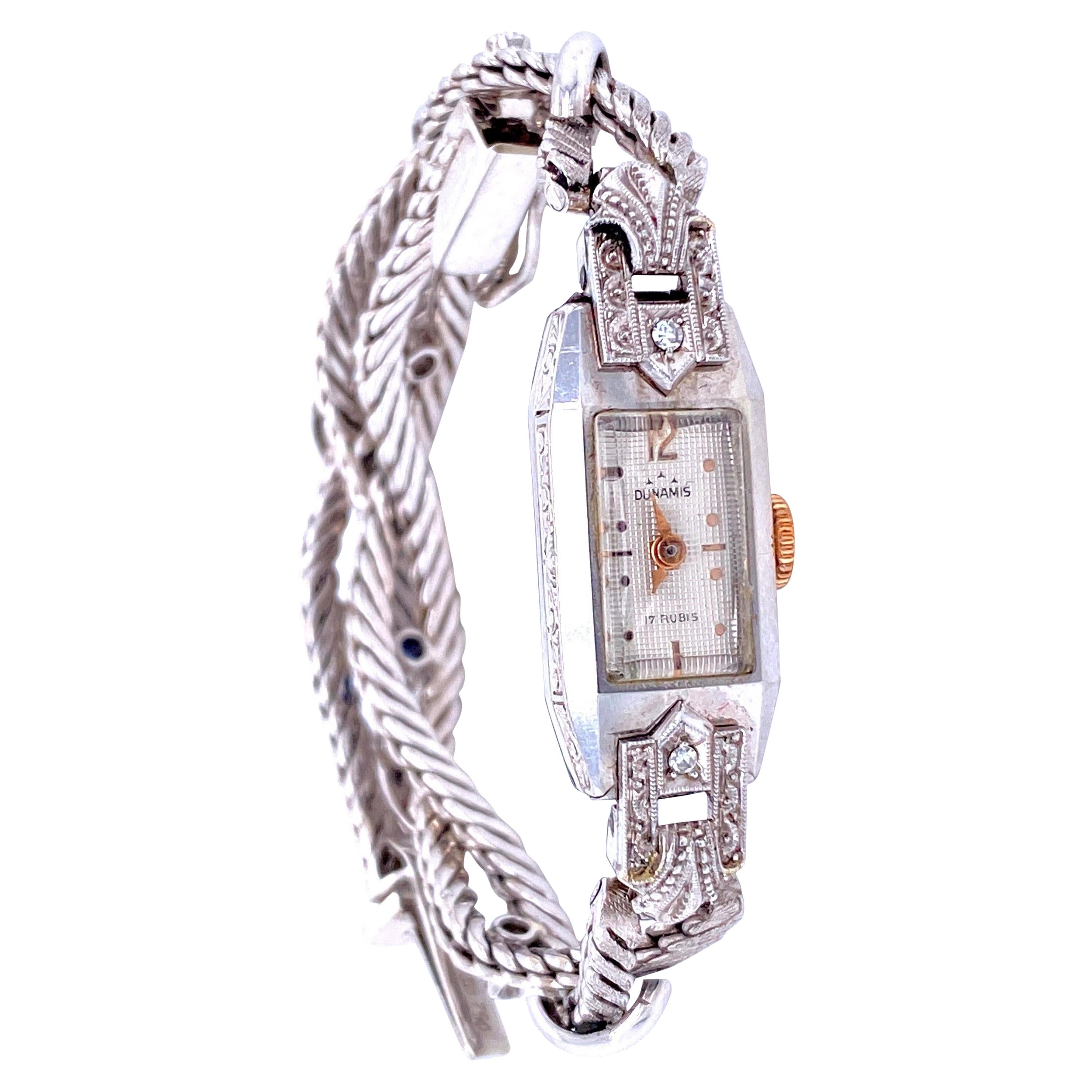 Art Deco Ladies Gold Diamond Sapphire Wristwatch