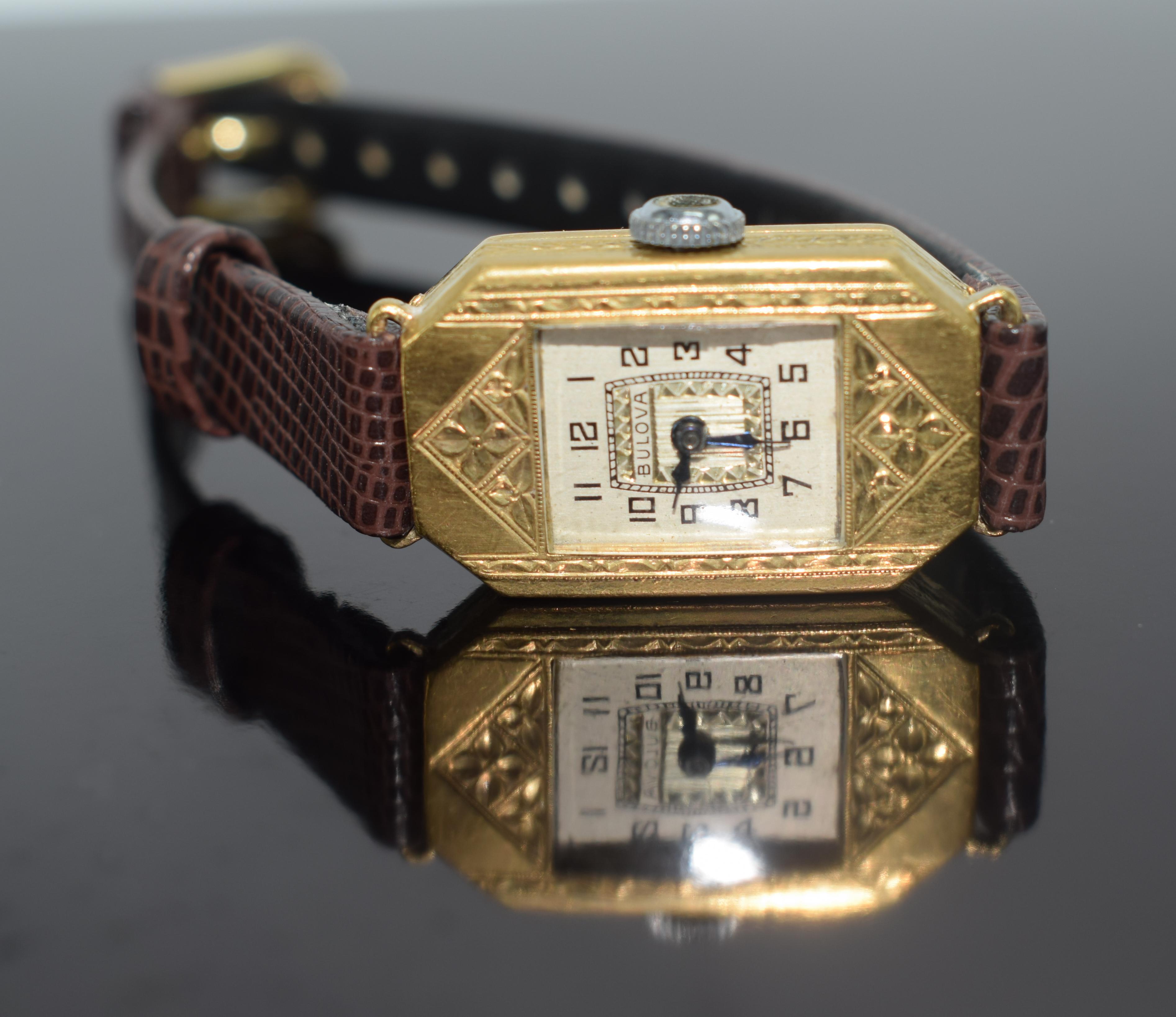 Art Deco Ladies Gold Plated Wrist Watch by Bulova 1