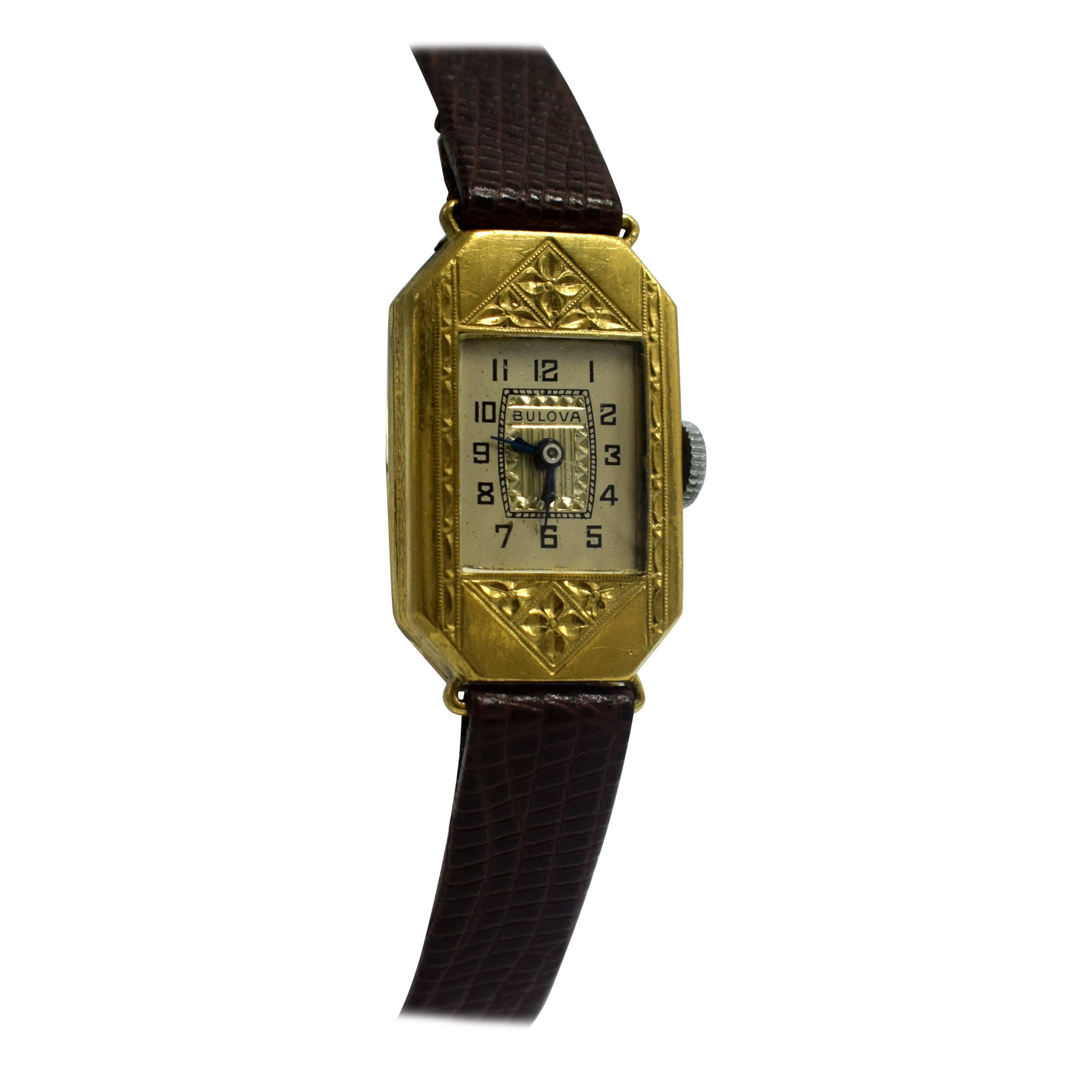 Art Deco Ladies Gold Plated Wrist Watch by Bulova
