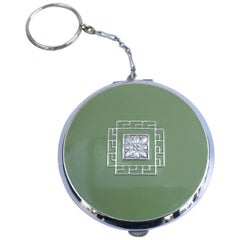 Retro Art Deco Ladies Green Enamel & Chrome Powder Compact, c1930