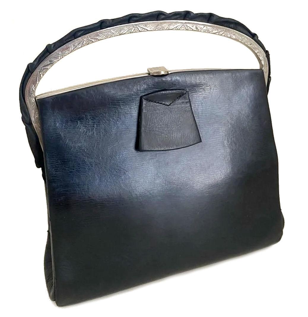 Art-Déco-Damenhandtasche aus Leder und Chrom, England, um 1930 im Angebot 5