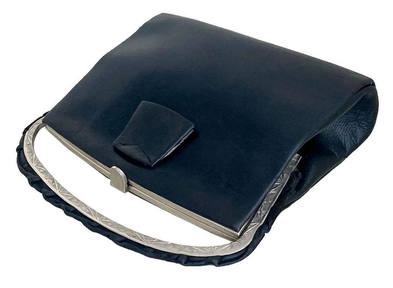 Petit Sac à Main Vintage Années 1930 - Tissu Bleu & Fermoir Chromé
