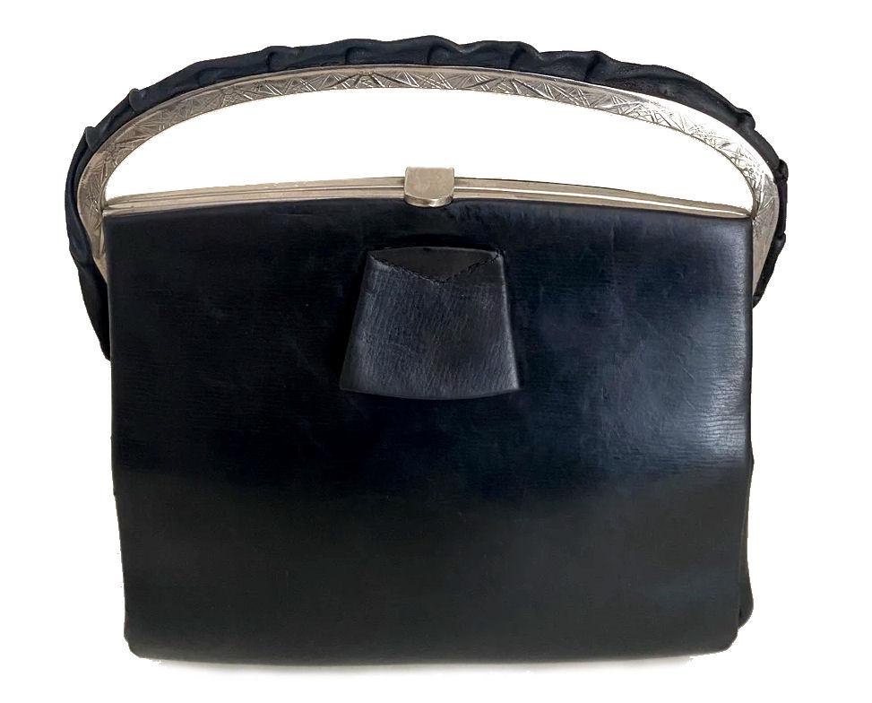 Art-Déco-Damenhandtasche aus Leder und Chrom, England, um 1930 (20. Jahrhundert) im Angebot