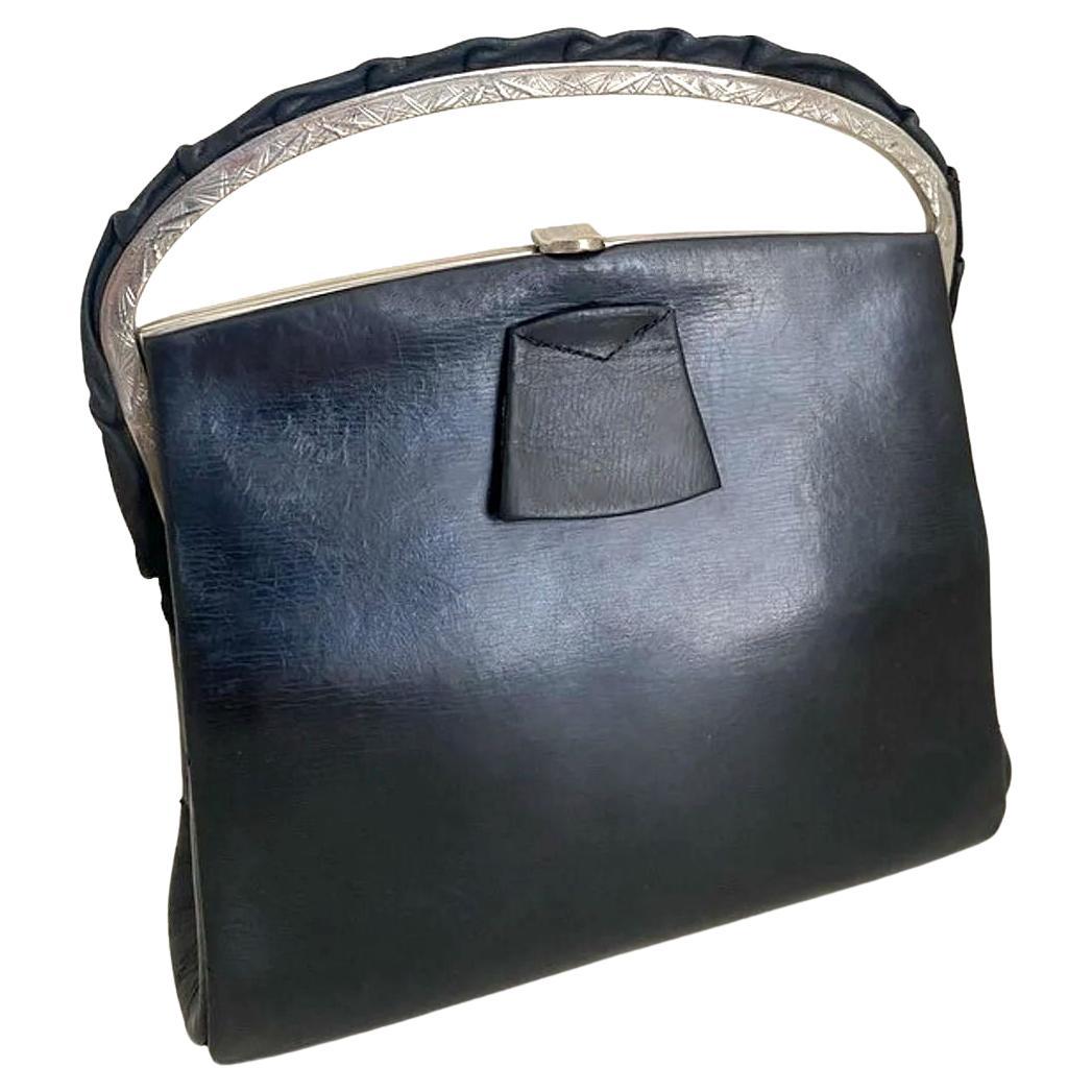 Art Deco Ladies Leather & Chrome handbag, England, c1930 For Sale