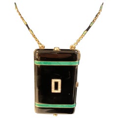 Necessaire da donna Art Déco in oro 14 carati e smalto con diamanti