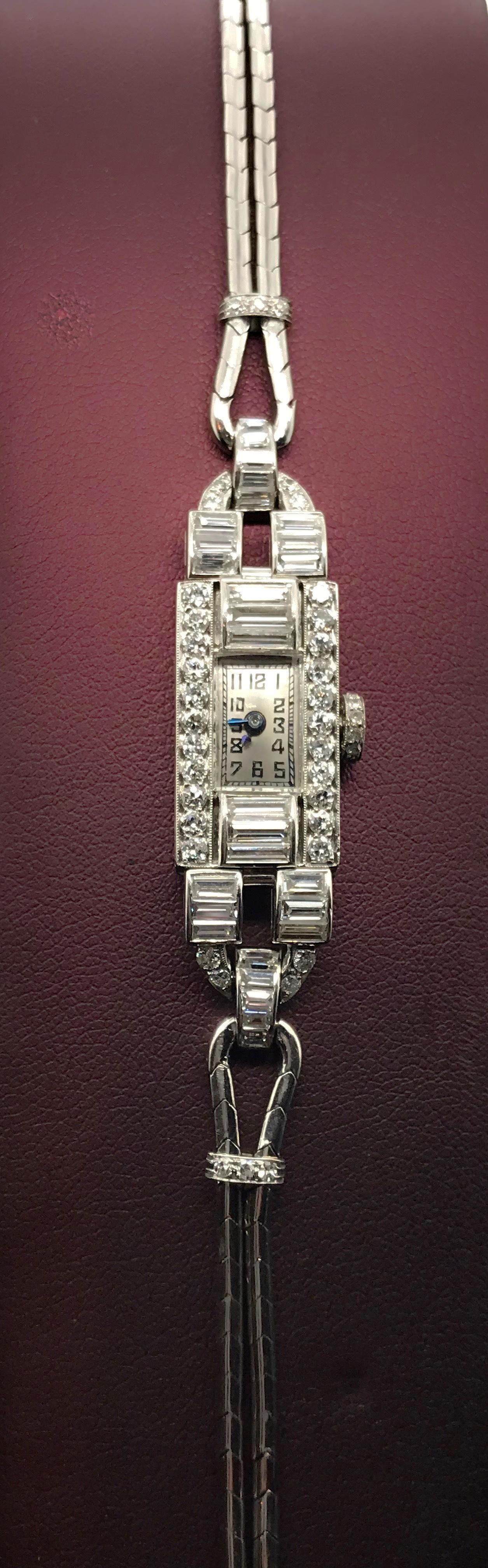 Art Deco Ladies Platinum and 2.80 Carat Diamond Cocktail Watch 1