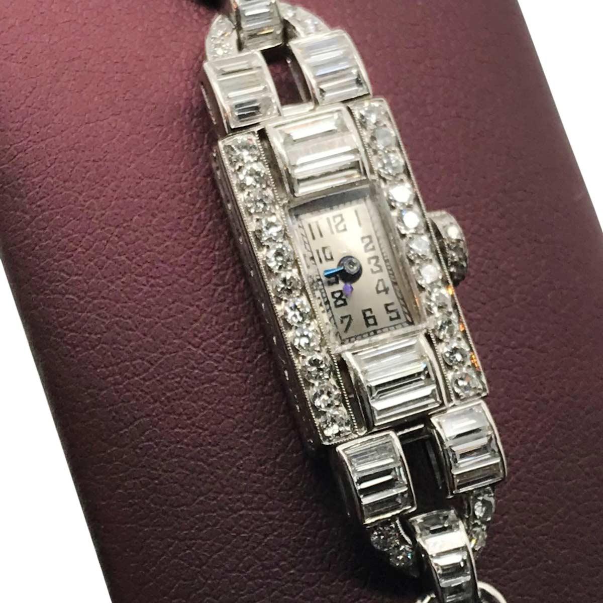 Art Deco Ladies Platinum and 2.80 Carat Diamond Cocktail Watch 2