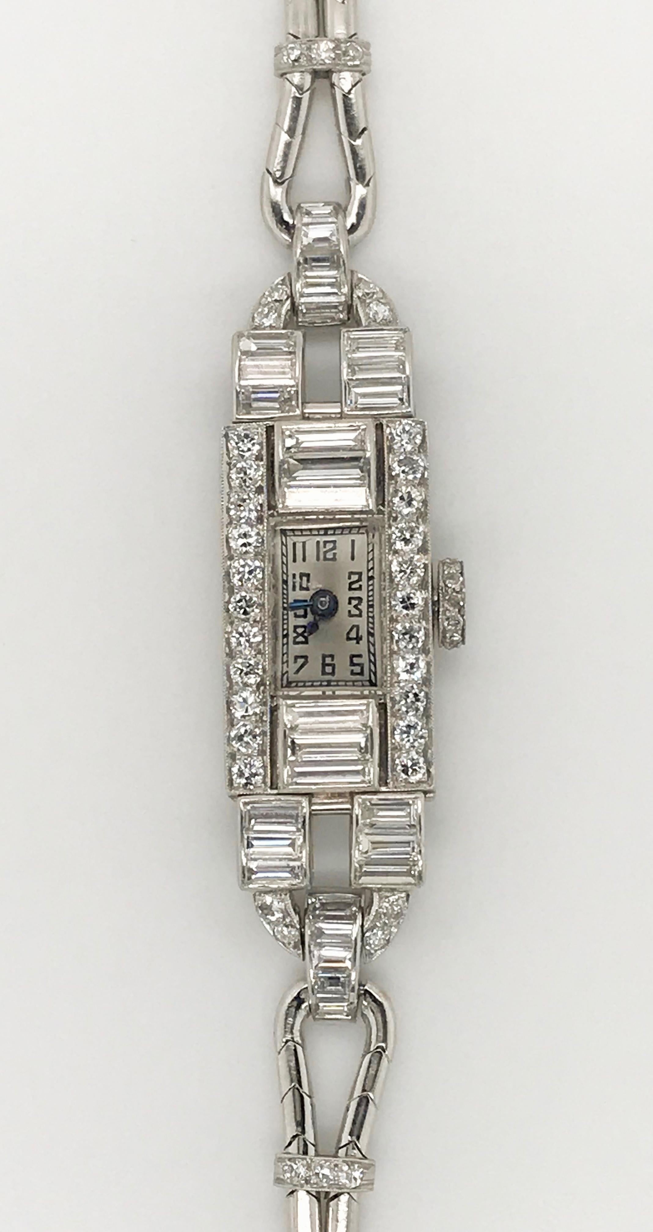 Art Deco Ladies Platinum and 2.80 Carat Diamond Cocktail Watch 3