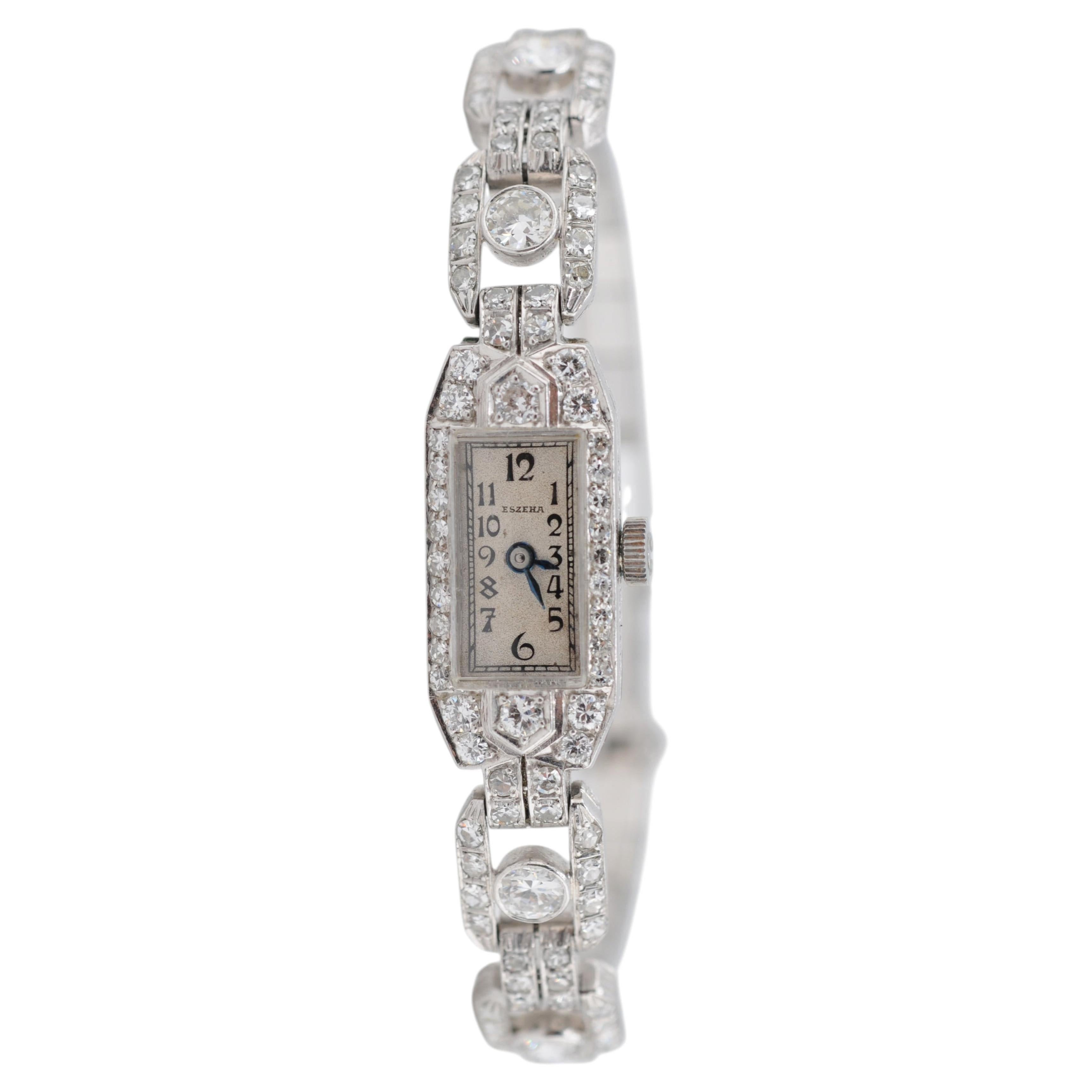 Art-Déco-Damenarmbanduhr aus Platin und Weißgold