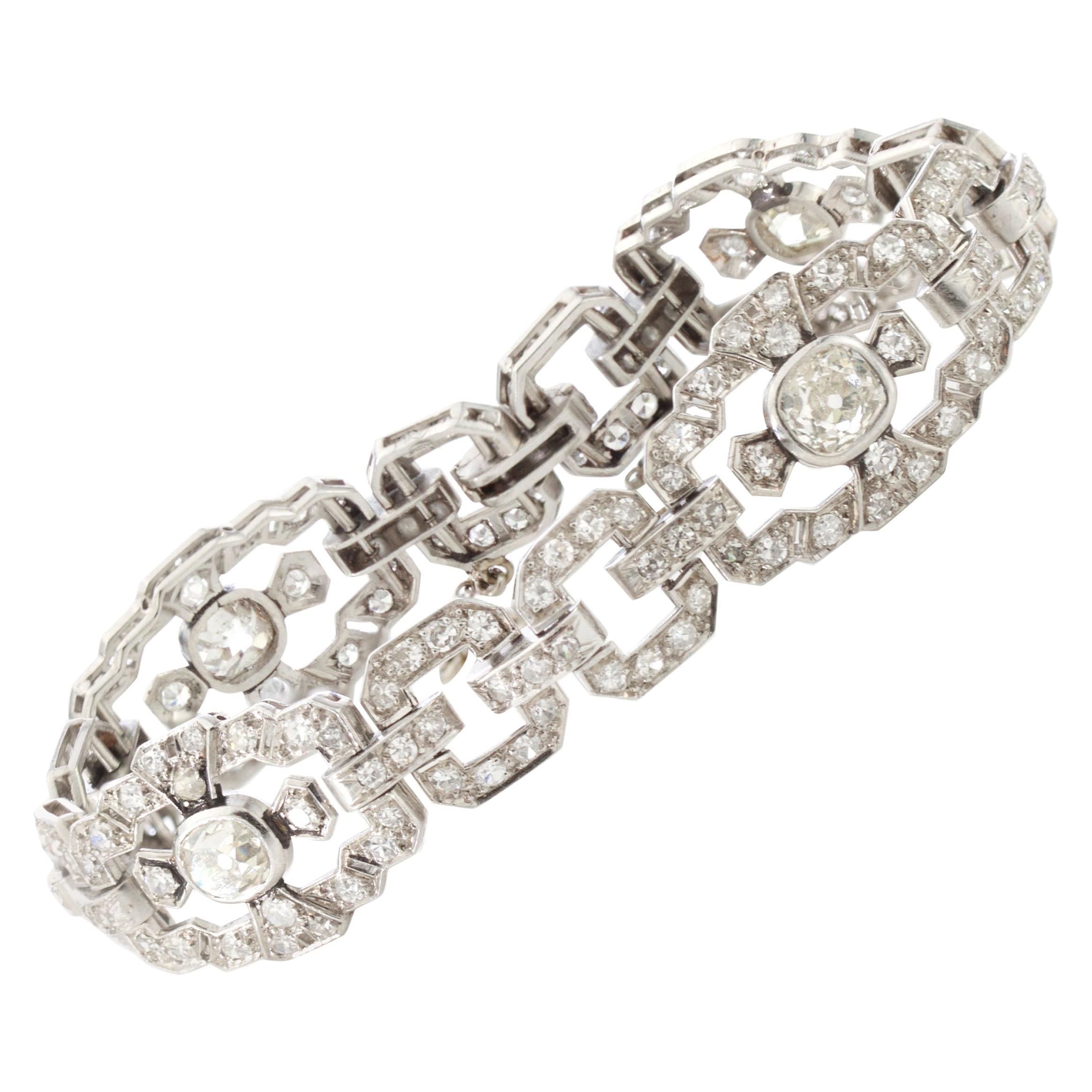 Art Deco Ladies Platinum Diamond Bracelet, with 5 Carat+ of Diamonds, 1920s