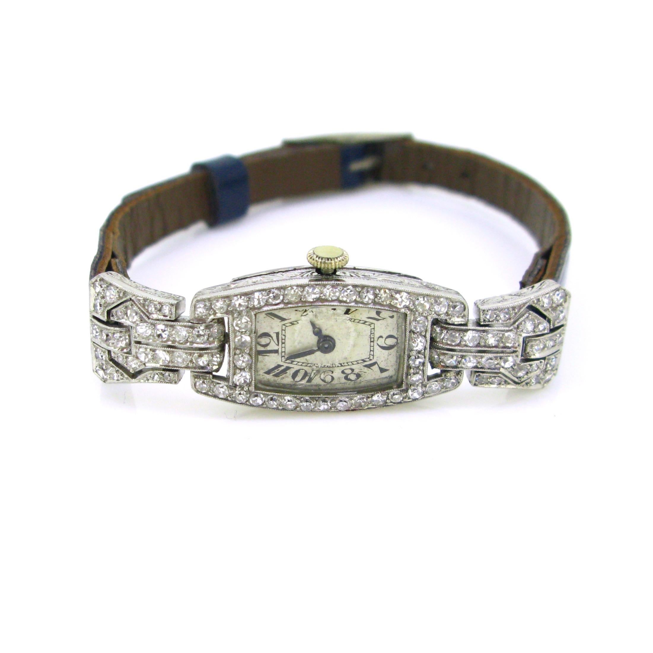 Art Deco Ladies Platinum Diamonds Wristwatch In Good Condition In London, GB