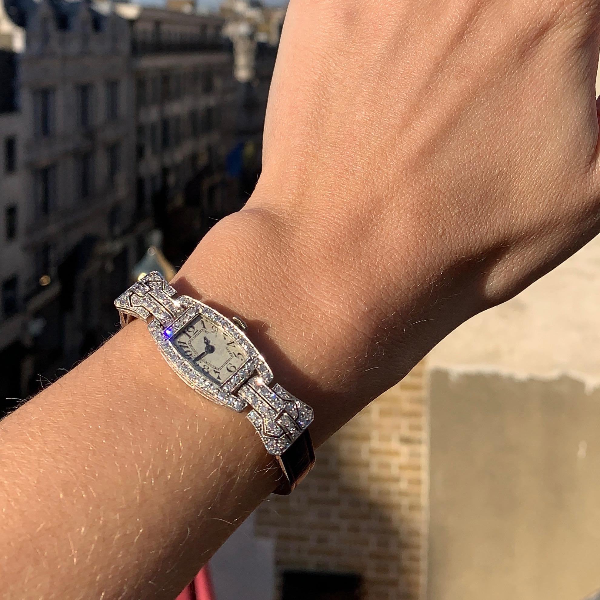Women's or Men's Art Deco Ladies Platinum Diamonds Wristwatch