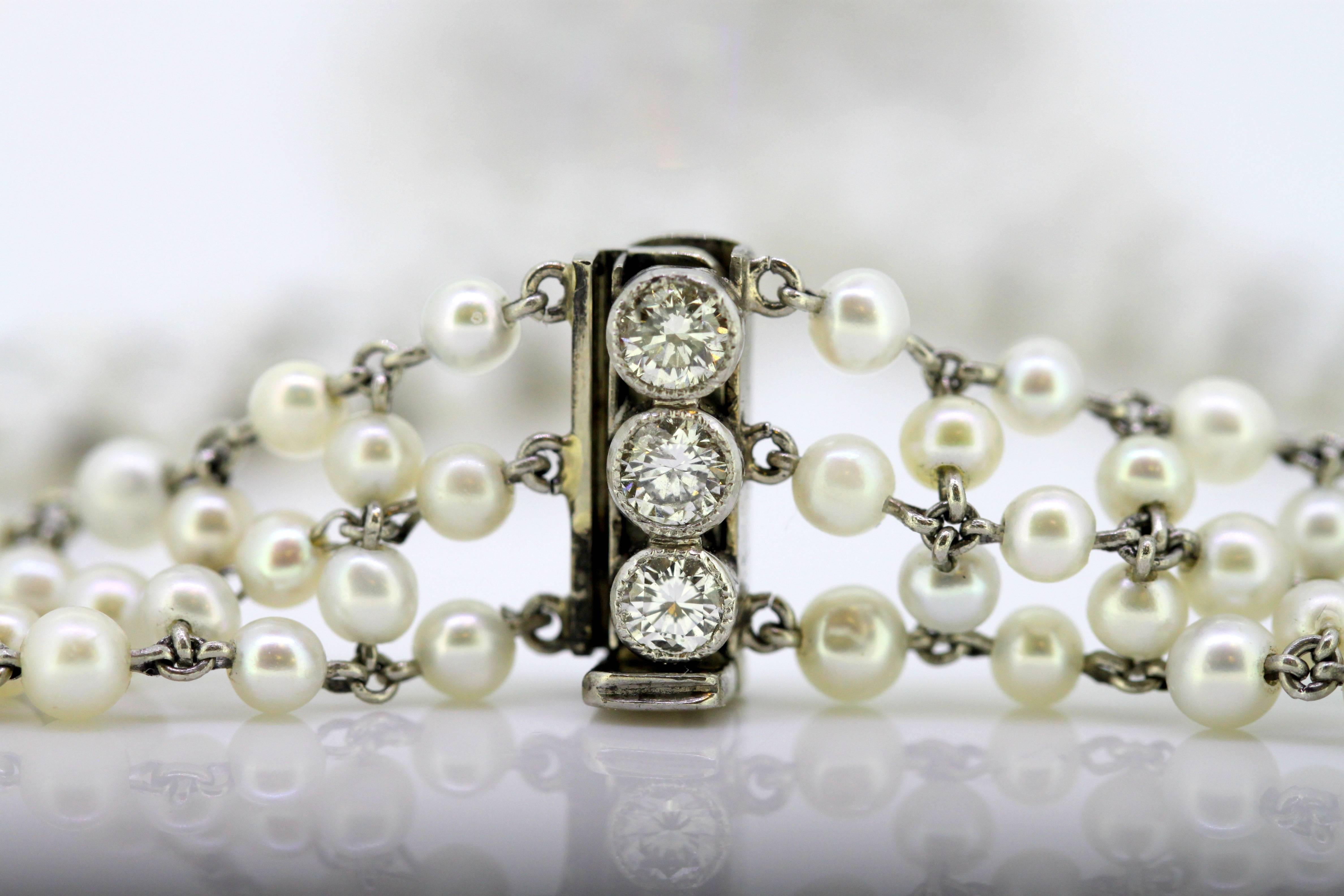 Art Deco Ladies Platinum Freshwater Pearl Choker Necklace with Diamonds 1