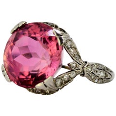 Art Deco Ladies Platinum Ring with Pink Sapphire and Diamonds