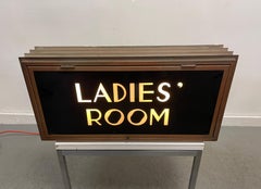Art Deco "Ladies Room" Bronze & Etched Glass Light Up Sign