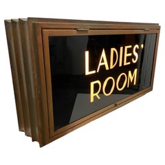 Art Deco "Ladies Room" Bronze & Etched Glass Light Up Sign