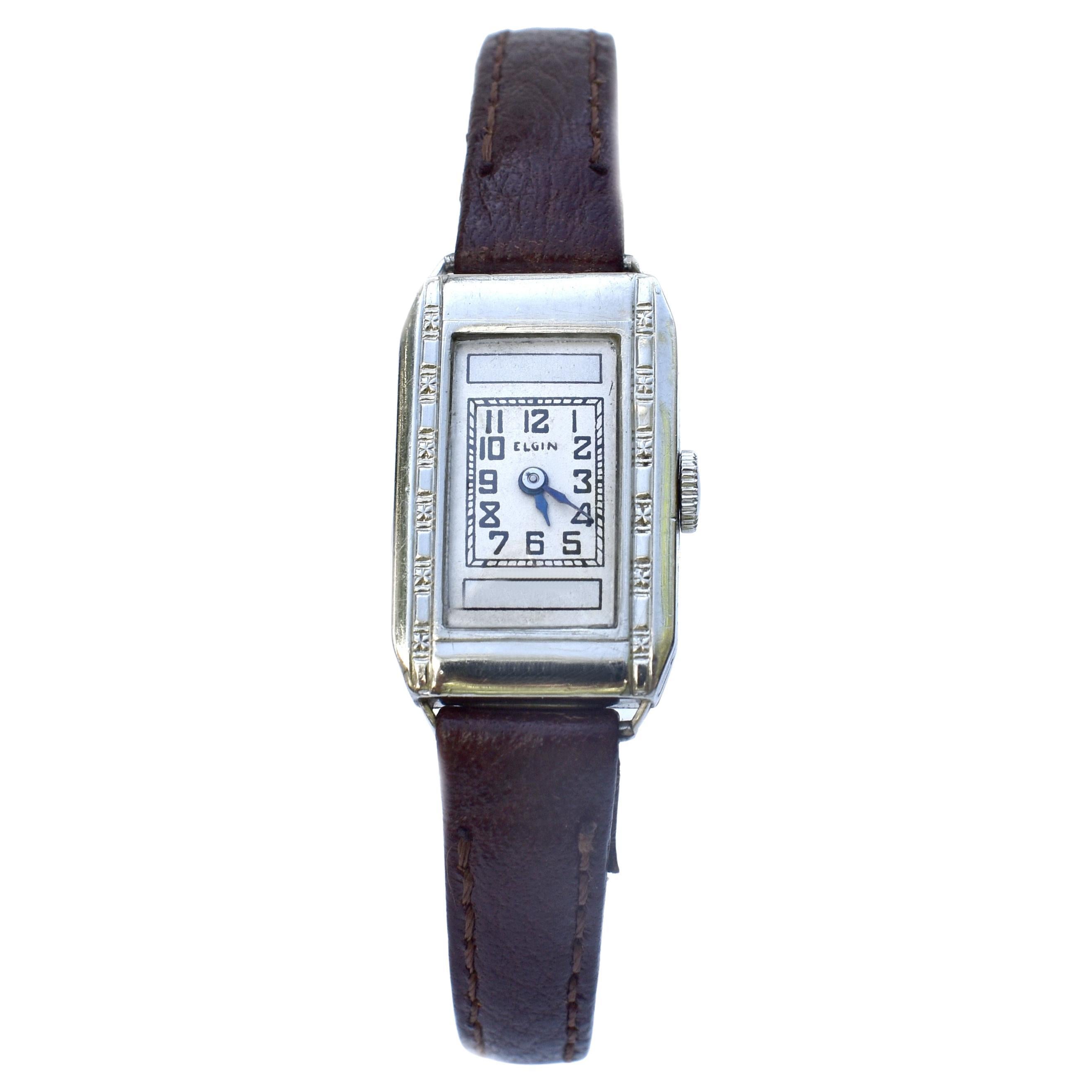 Art Deco Ladies Silver Nickel Wrist Watch by Elgin, C1935 3