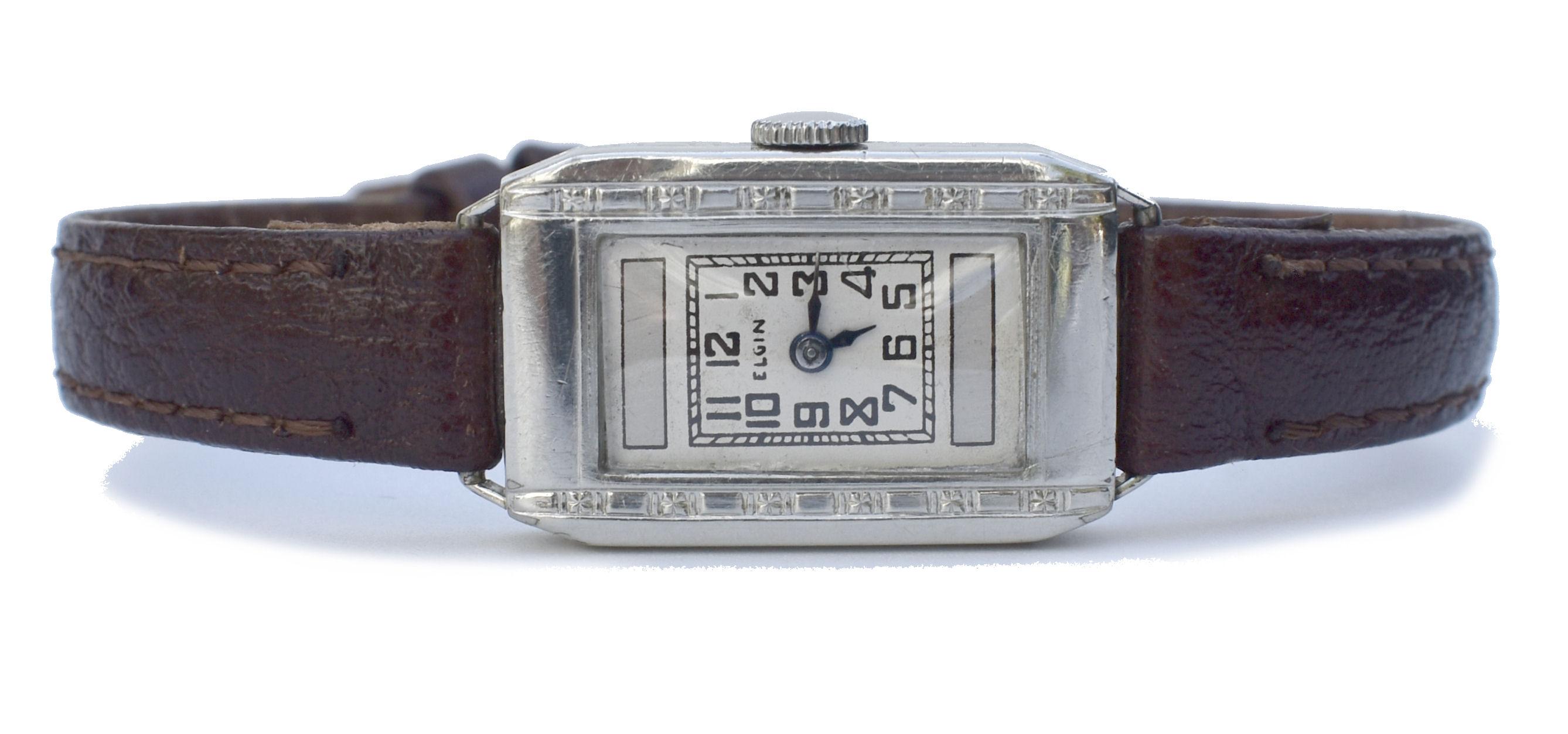 Art Deco Ladies Silver Nickel Wrist Watch by Elgin, C1935 4