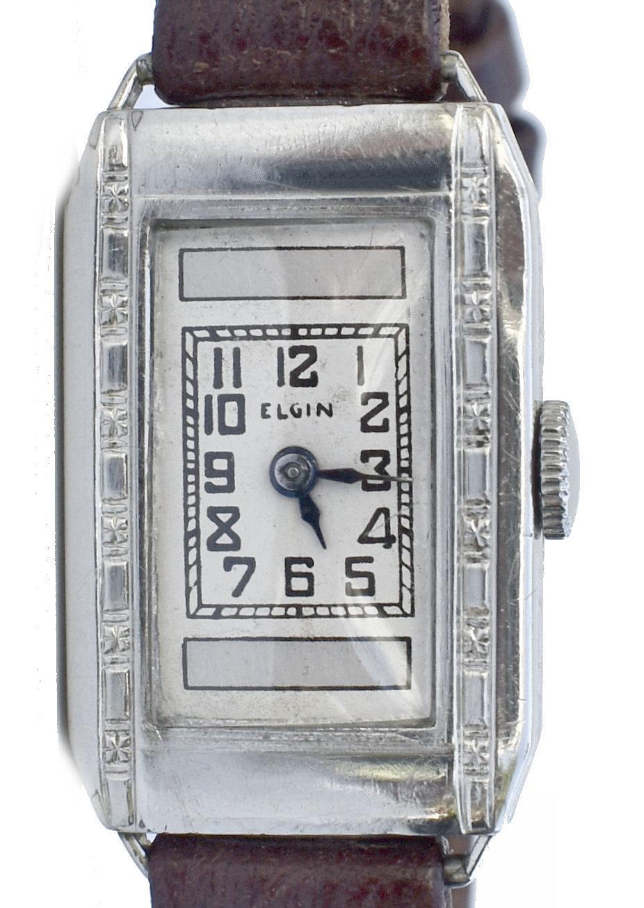 Art Deco Ladies Silver Nickel Wrist Watch by Elgin, C1935 5