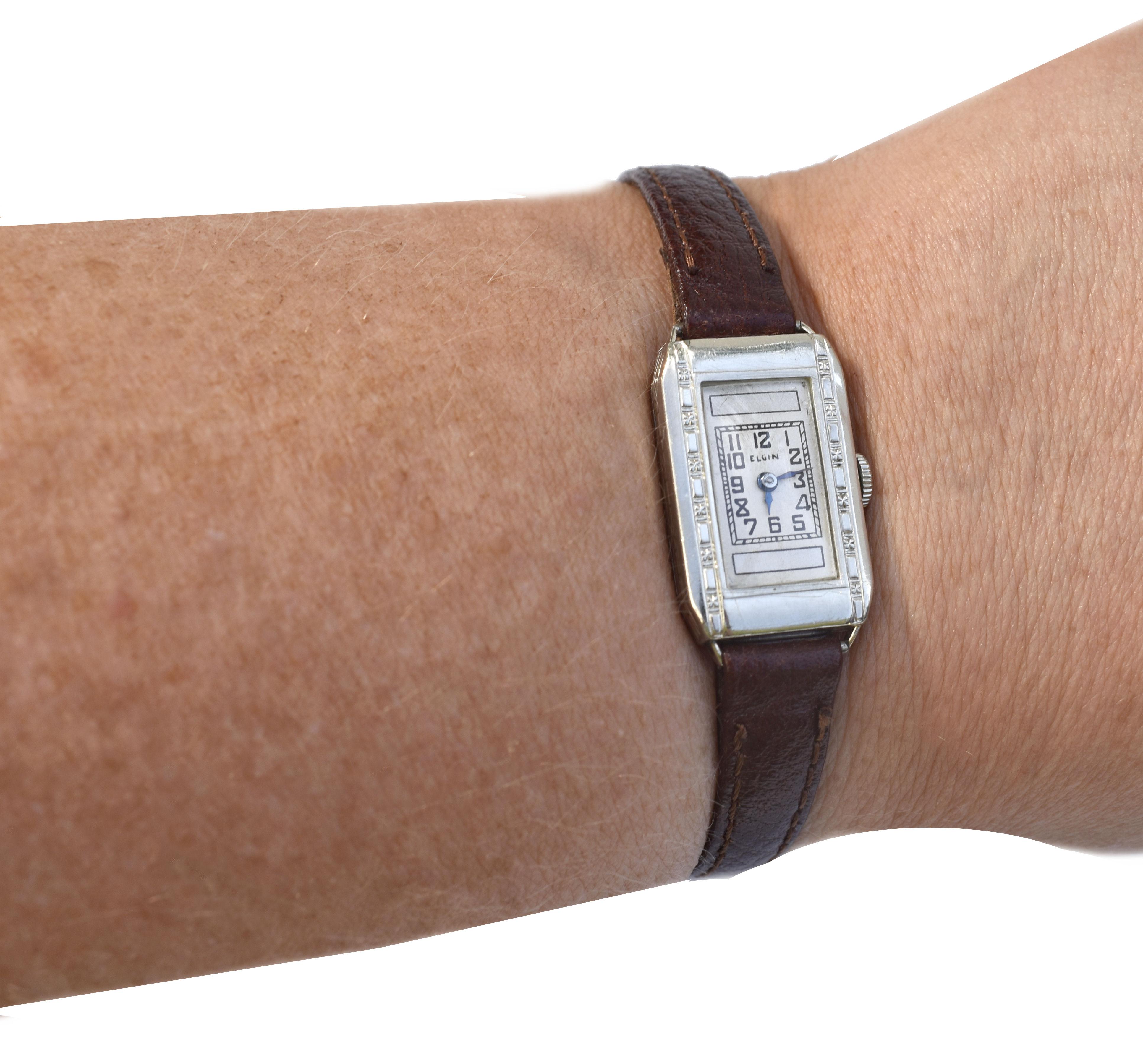 Art Deco Ladies Silver Nickel Wrist Watch by Elgin, C1935 6