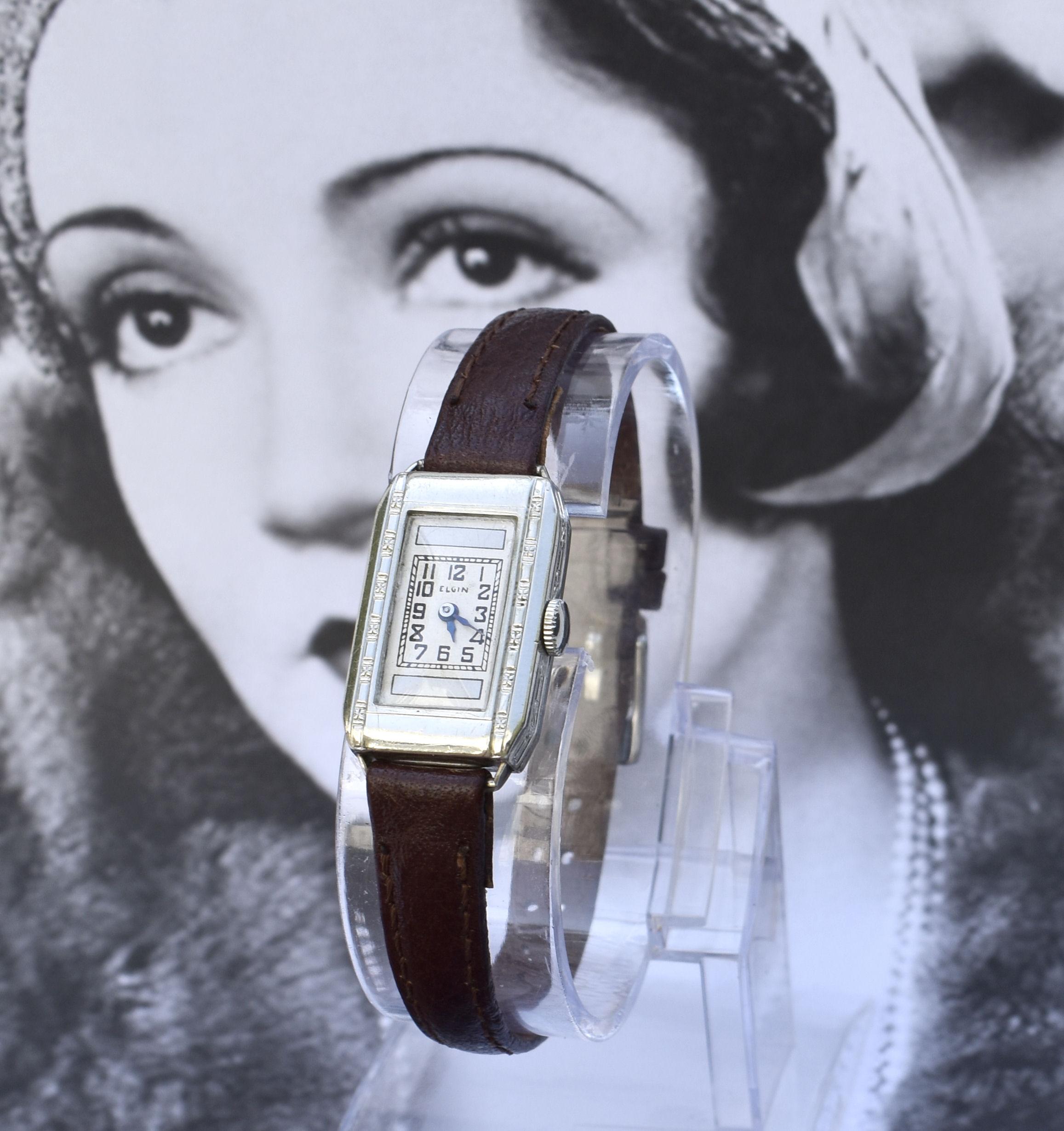 Art Deco Ladies Silver Nickel Wrist Watch by Elgin, C1935 In Good Condition In Westward ho, GB
