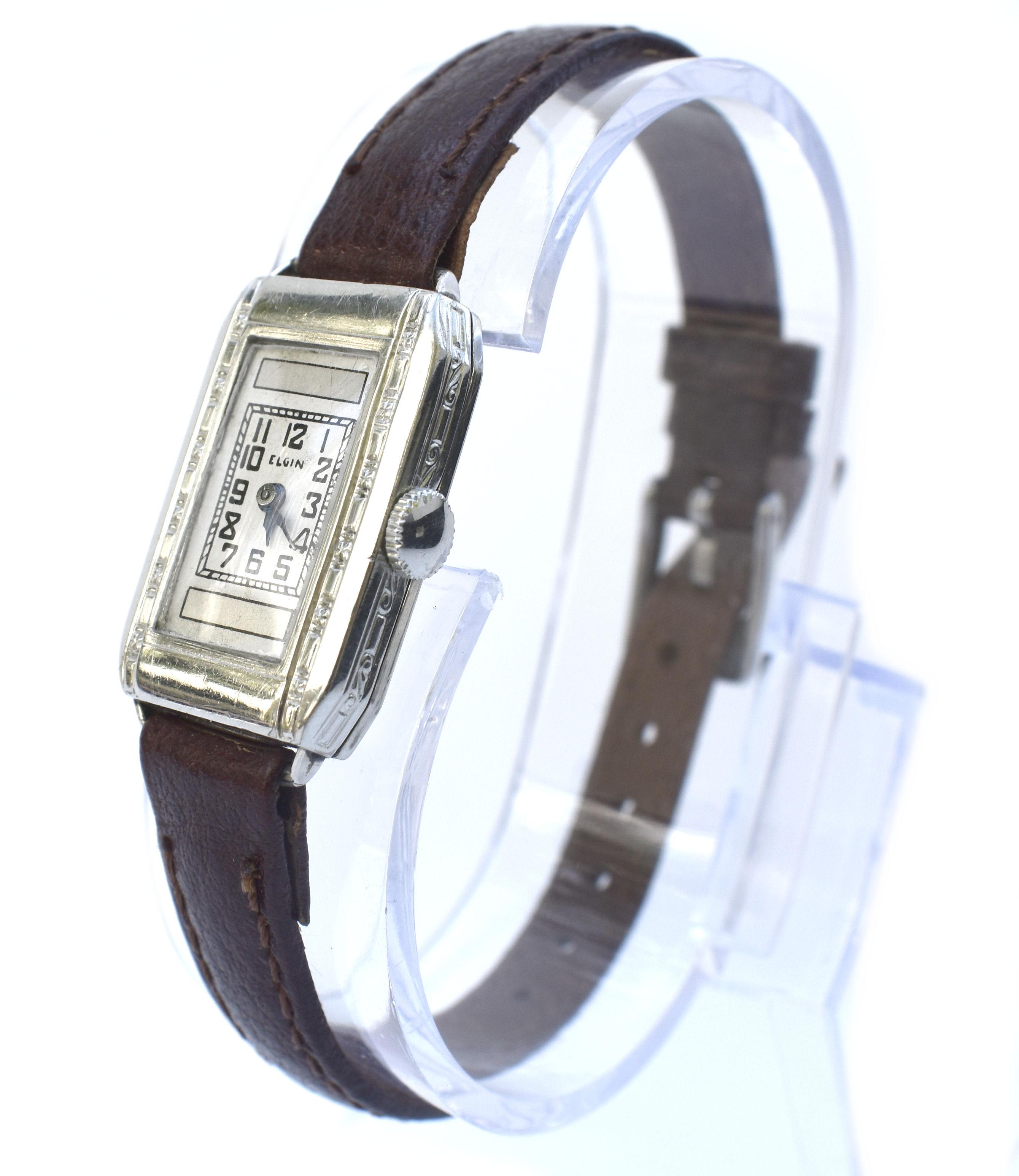Women's Art Deco Ladies Silver Nickel Wrist Watch by Elgin, C1935
