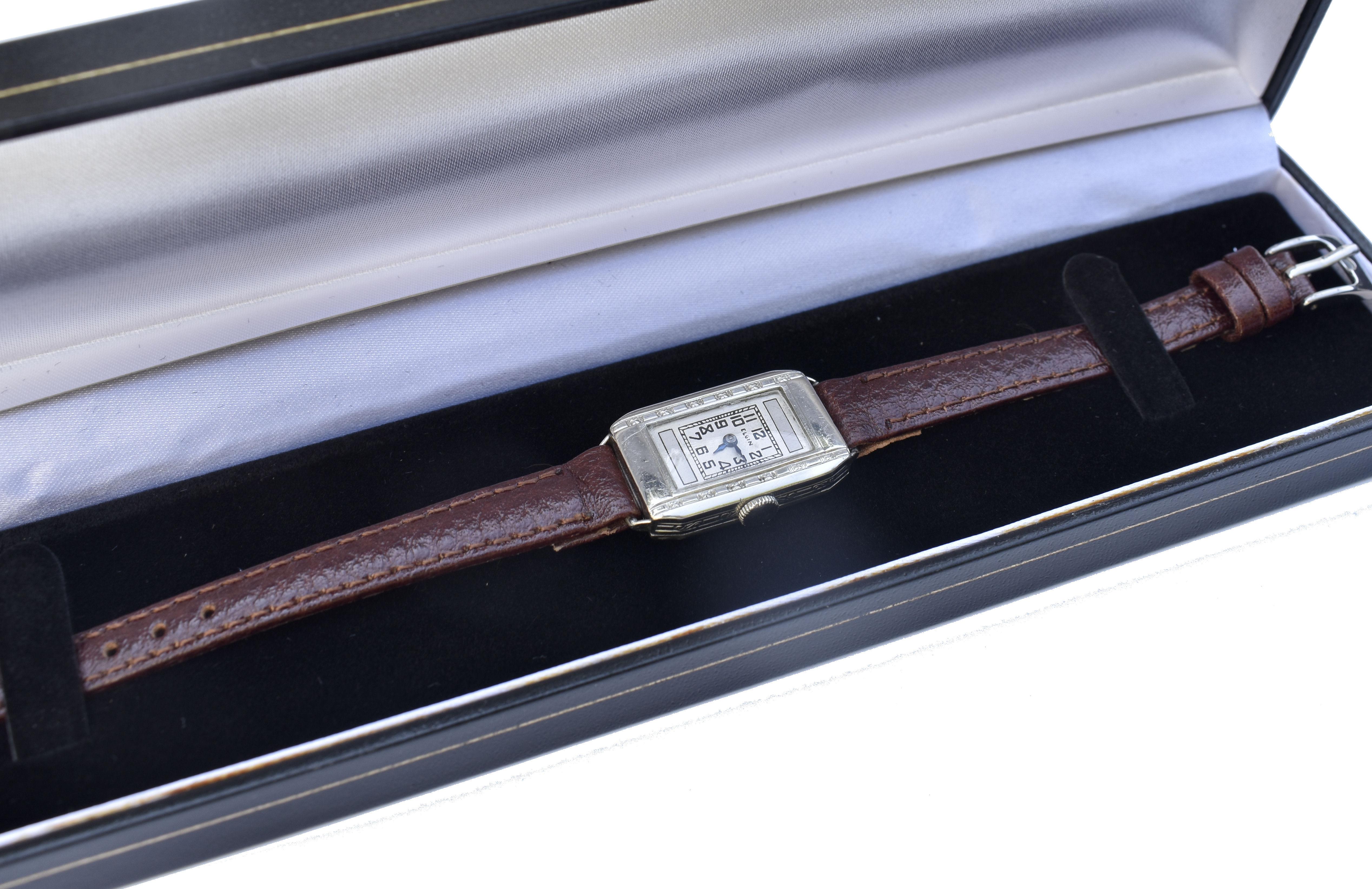 Art Deco Ladies Silver Nickel Wrist Watch by Elgin, C1935 1