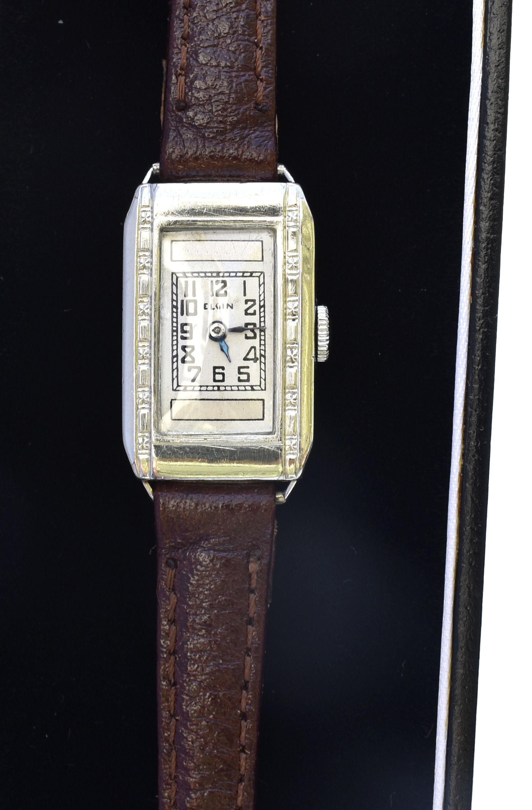 Art Deco Ladies Silver Nickel Wrist Watch by Elgin, C1935 2