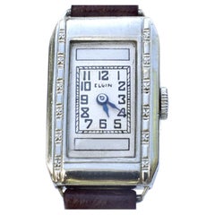 Retro Art Deco Ladies Silver Nickel Wrist Watch by Elgin, C1935