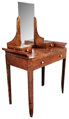 Art Deco Ladies Walnut Dressing Table Vanity, French, c1930