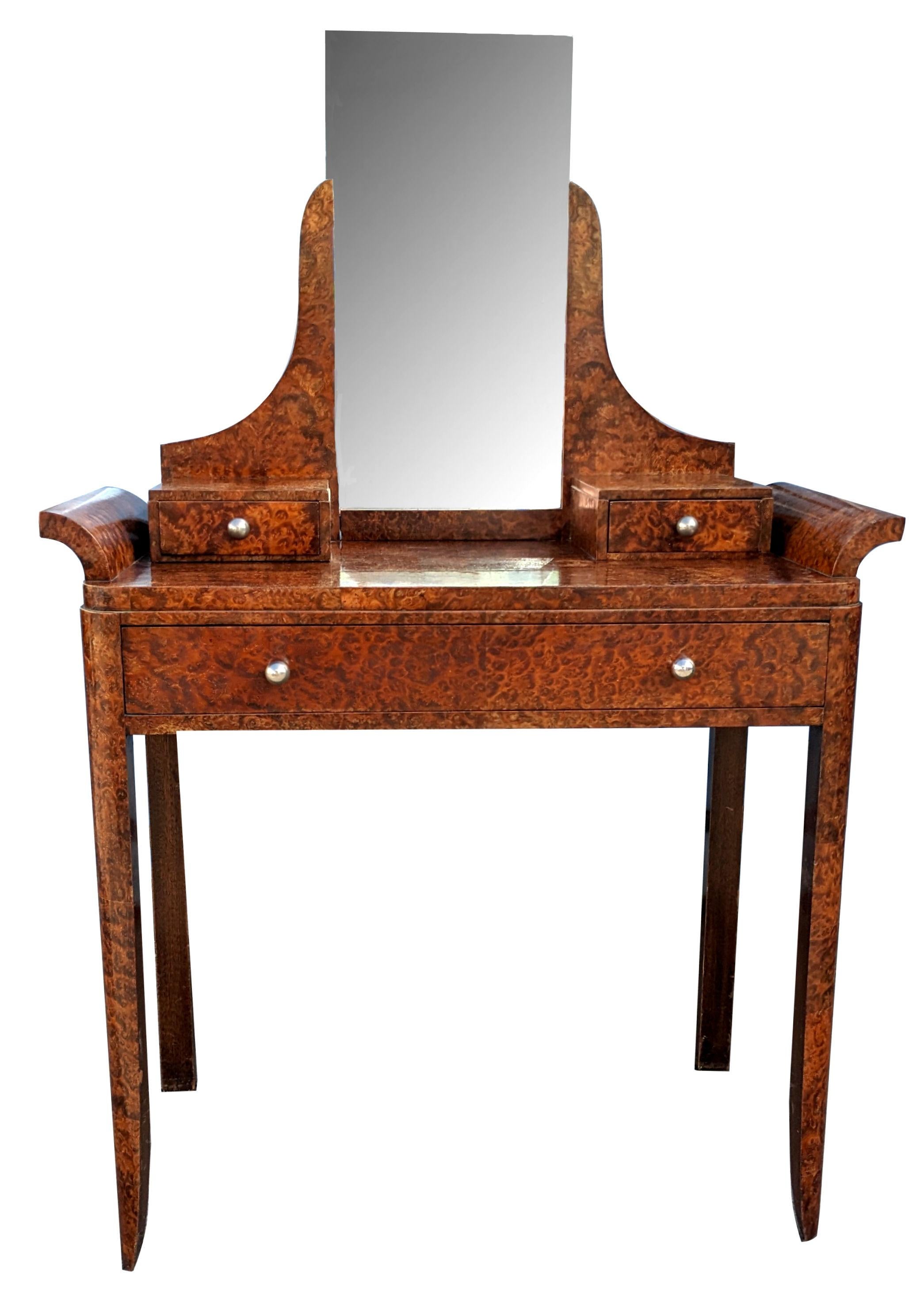 20th Century Art Deco Ladies Walnut Dressing Table Vanity, French, c1930 For Sale