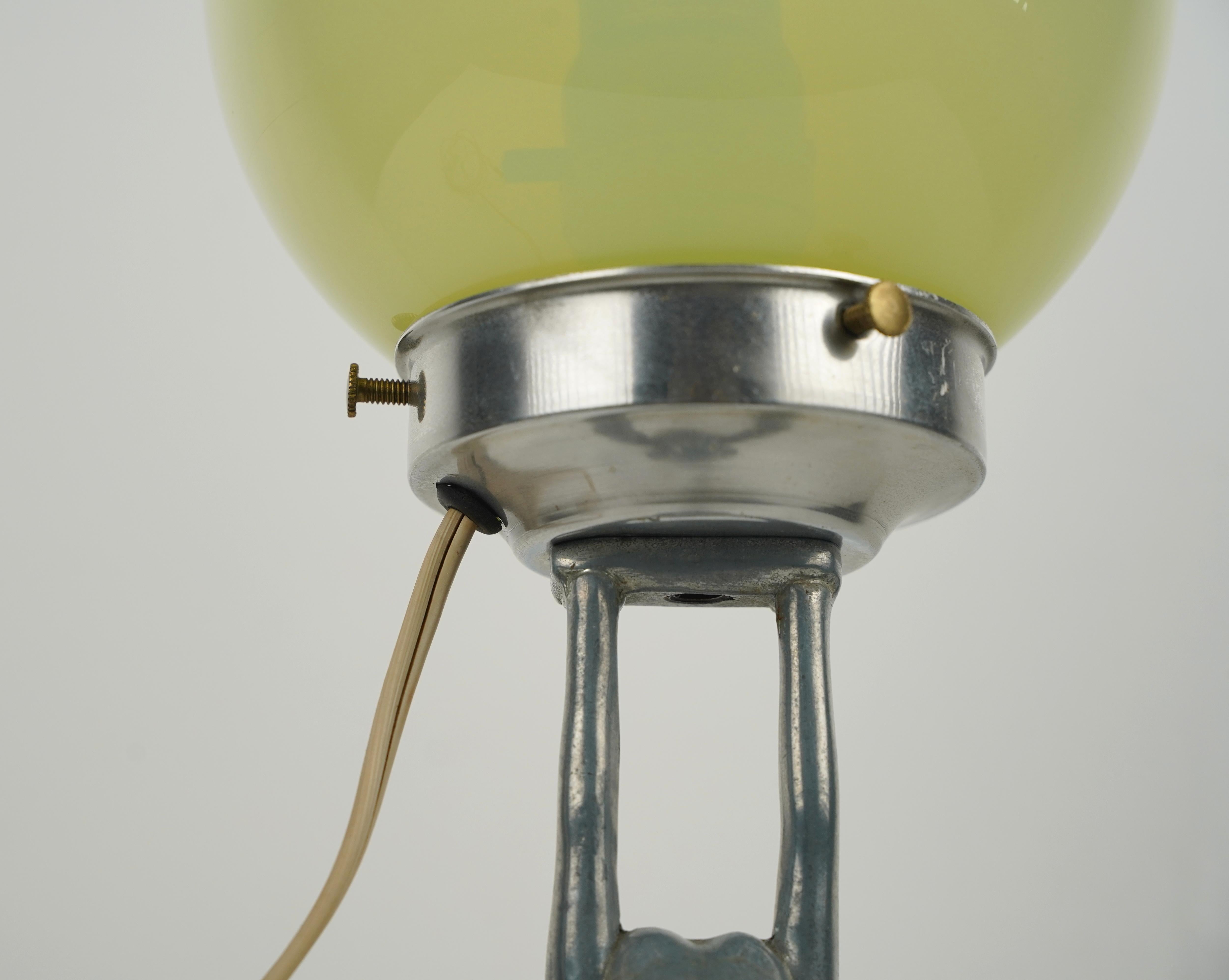 American Art Deco Lady Cast Aluminum Uranium Glass Table Lamp For Sale