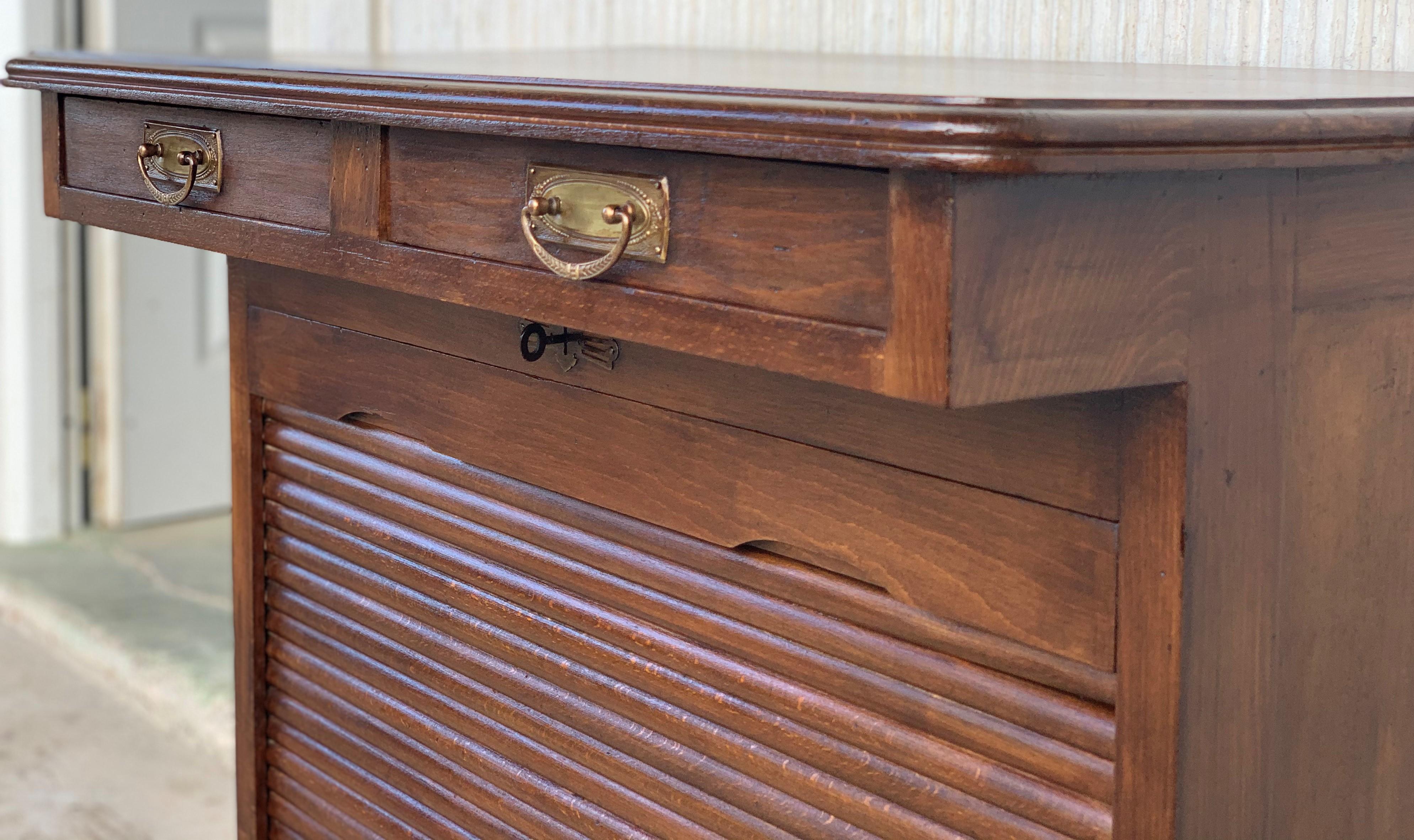 Art Deco Lady Desk with Hidden Roll, Low Compartment and Two Drawers 3