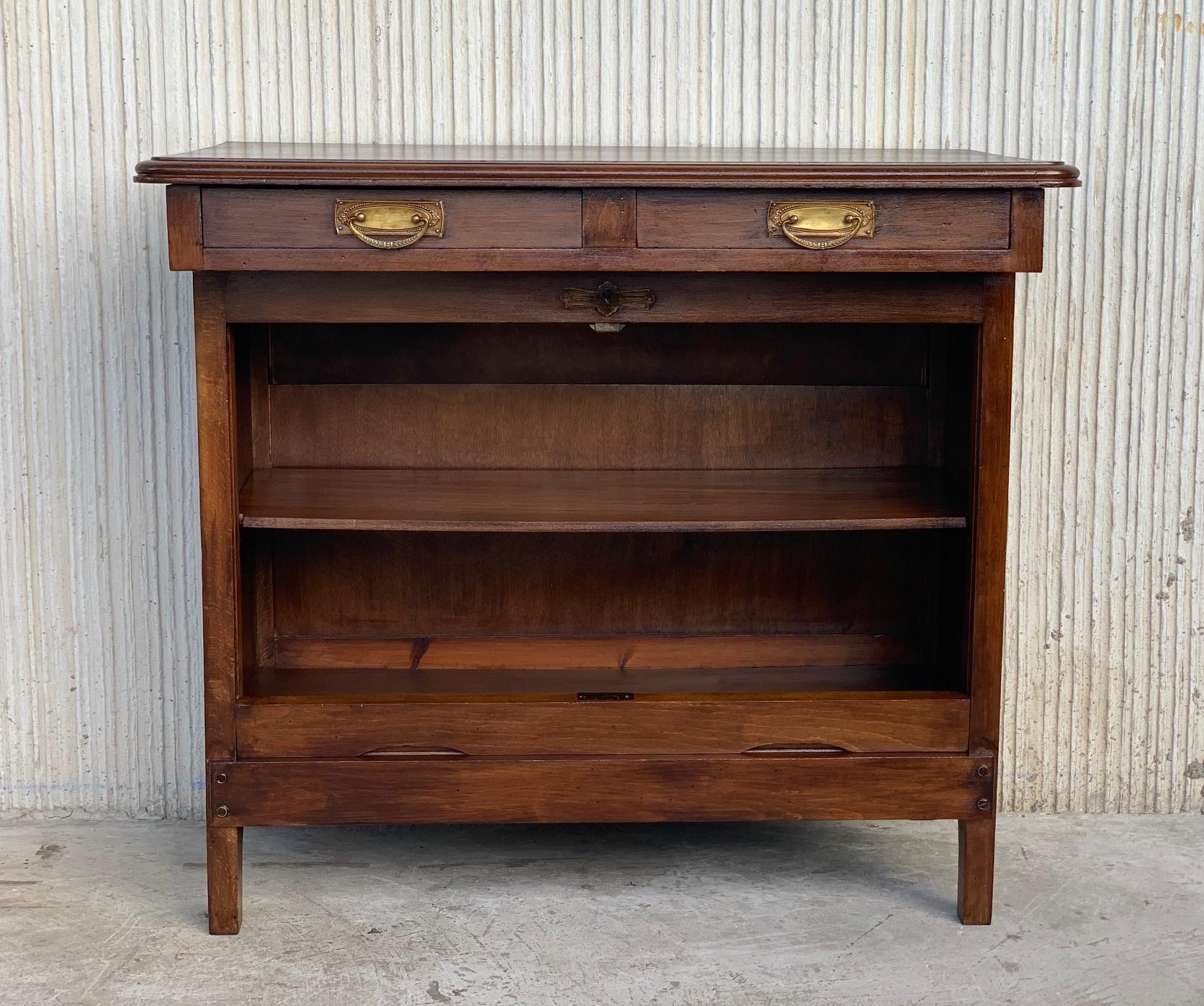 French Art Deco Lady Desk with Hidden Roll, Low Compartment and Two Drawers