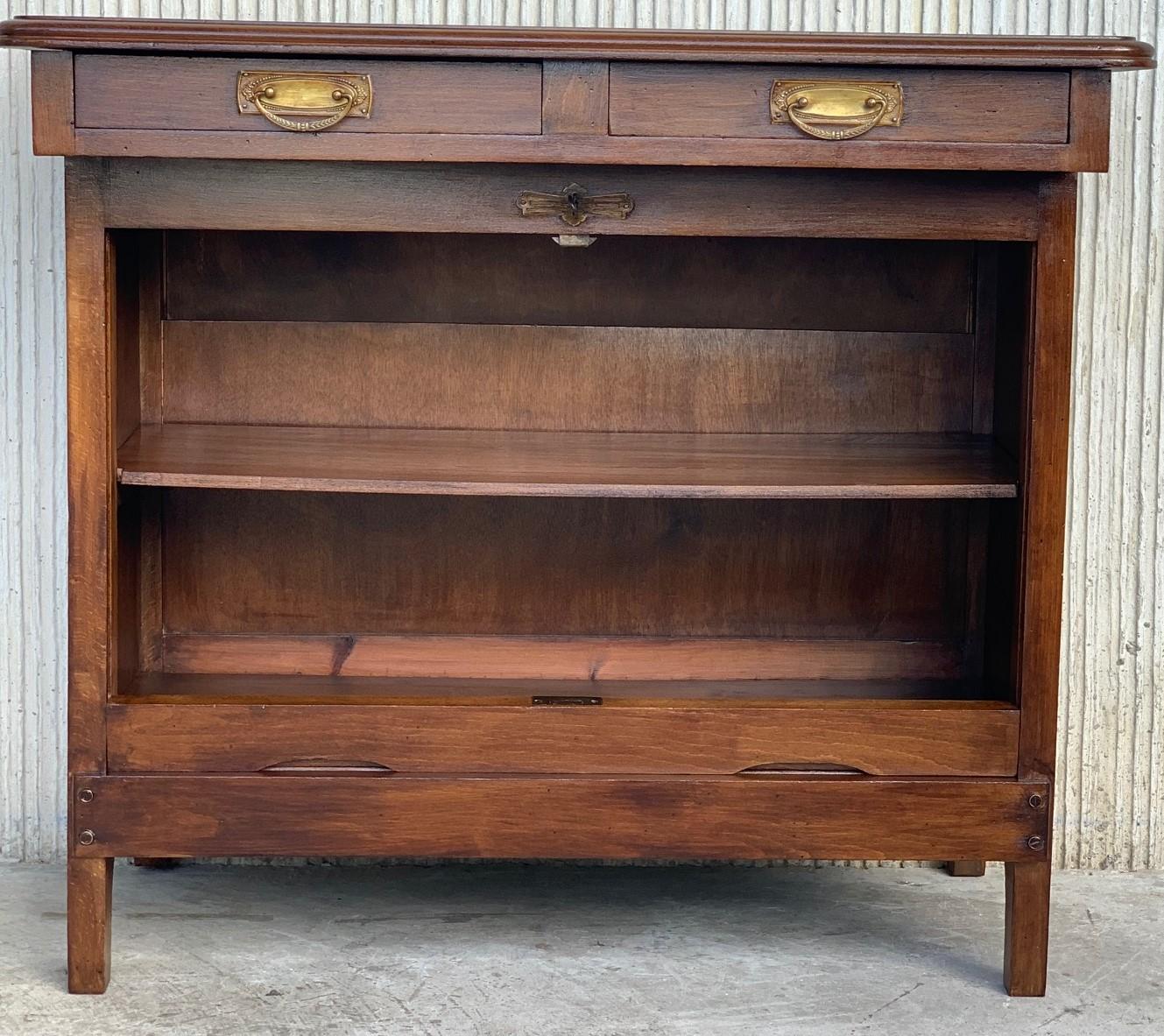 20th Century Art Deco Lady Desk with Hidden Roll, Low Compartment and Two Drawers