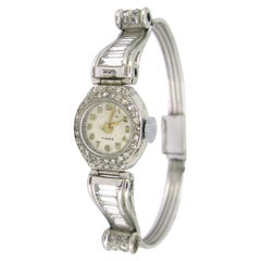 Vintage Art Deco Lady Diamond Manual Wind Wristwatch, 18kt Wt Gold & Plat, France, c1935